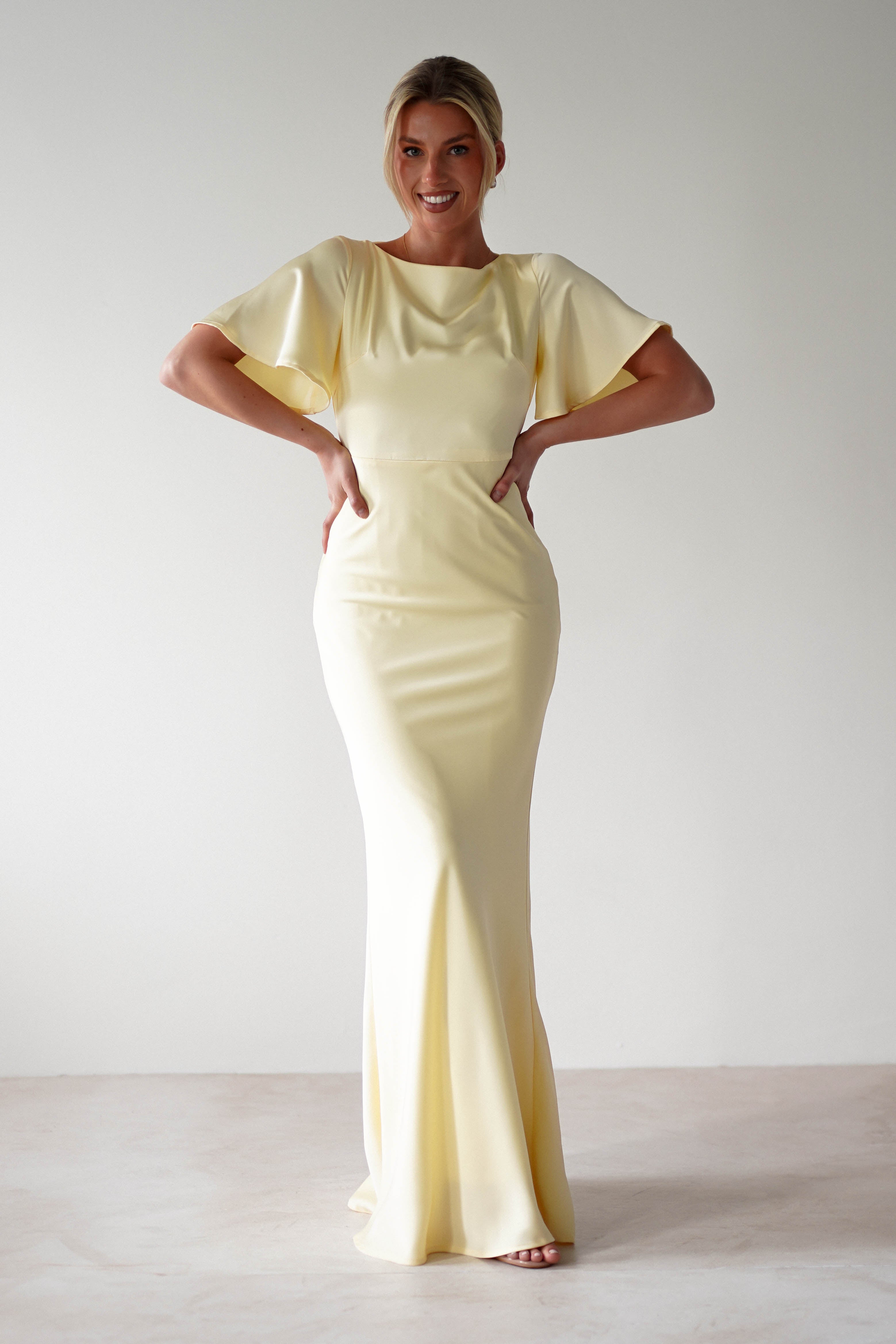 Olivia Soft Matte Satin Maxi Dress | Yellow | Oh Hello Clothing | XS (6)