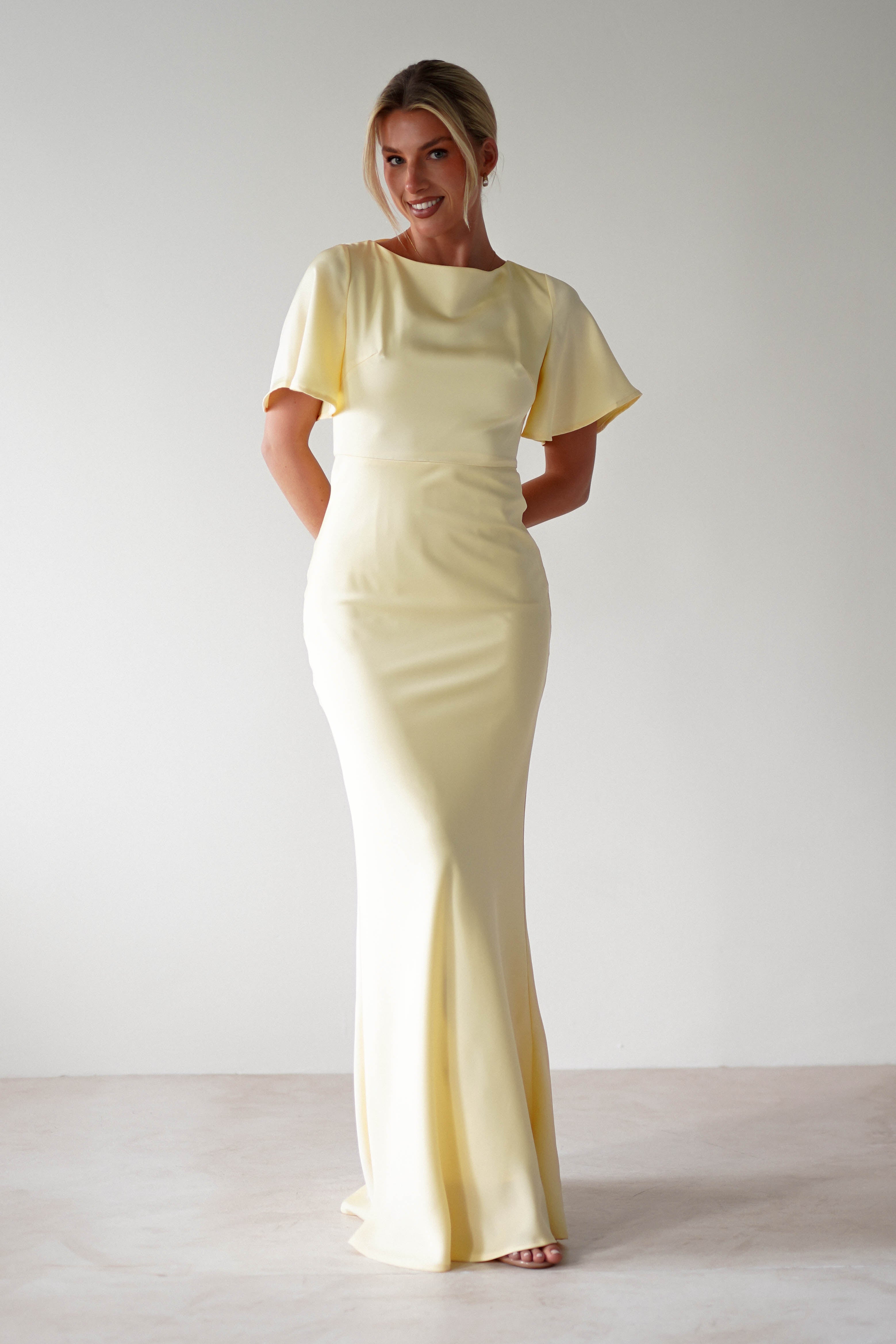 Olivia Soft Matte Satin Maxi Dress | Yellow | Oh Hello Clothing | XS (6)