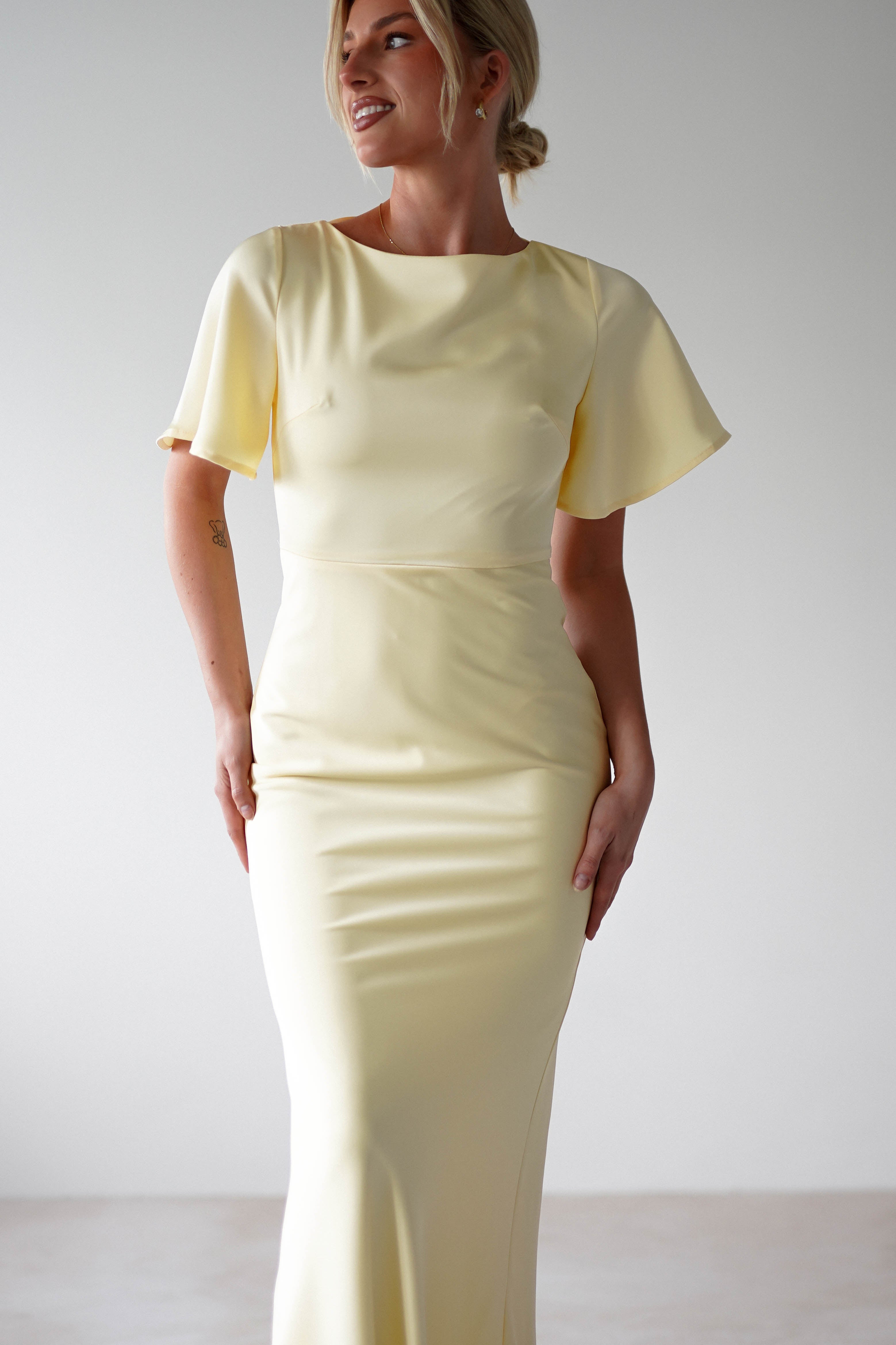 Olivia Soft Matte Satin Maxi Dress | Yellow | Oh Hello Clothing | XS (6)