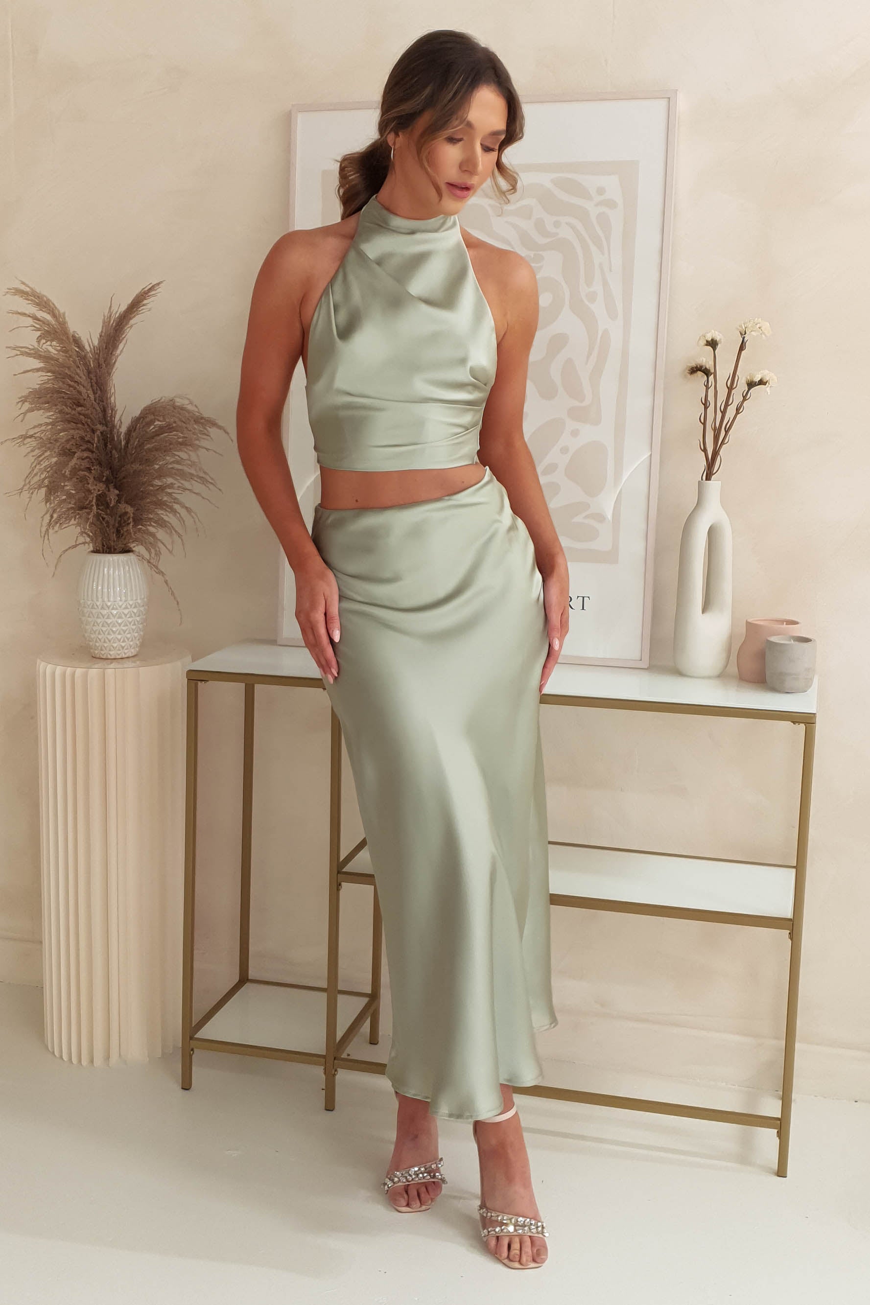 Pamela Satin Top | Sage