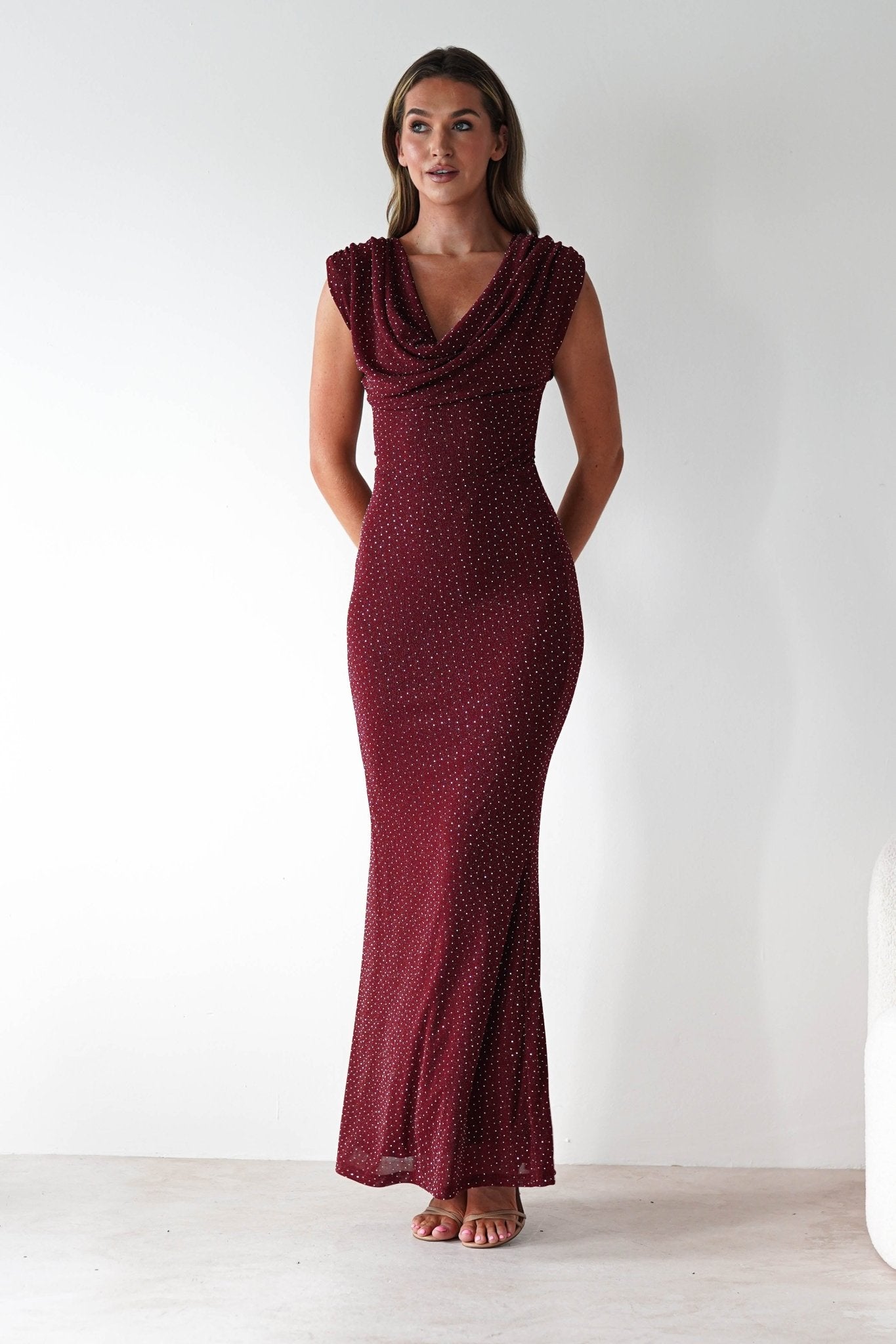 Pascal Bodycon Embellished Maxi Dress | Wine | Oh Hello Clothing | S (8)