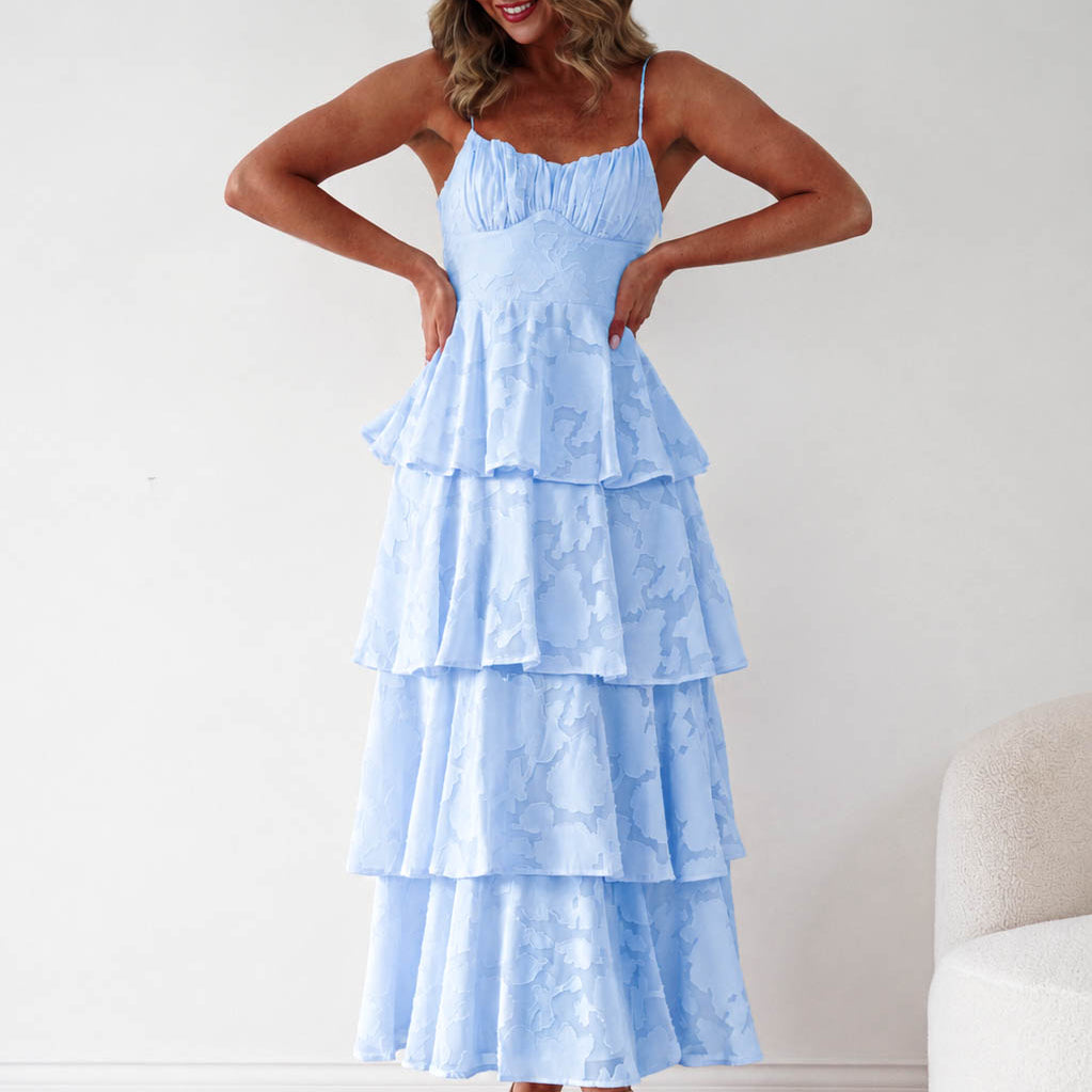 Oh Hello Clothing Women > Clothing > Dresses Patsy Floral Jacquard Tiered Maxi Dress | Blue