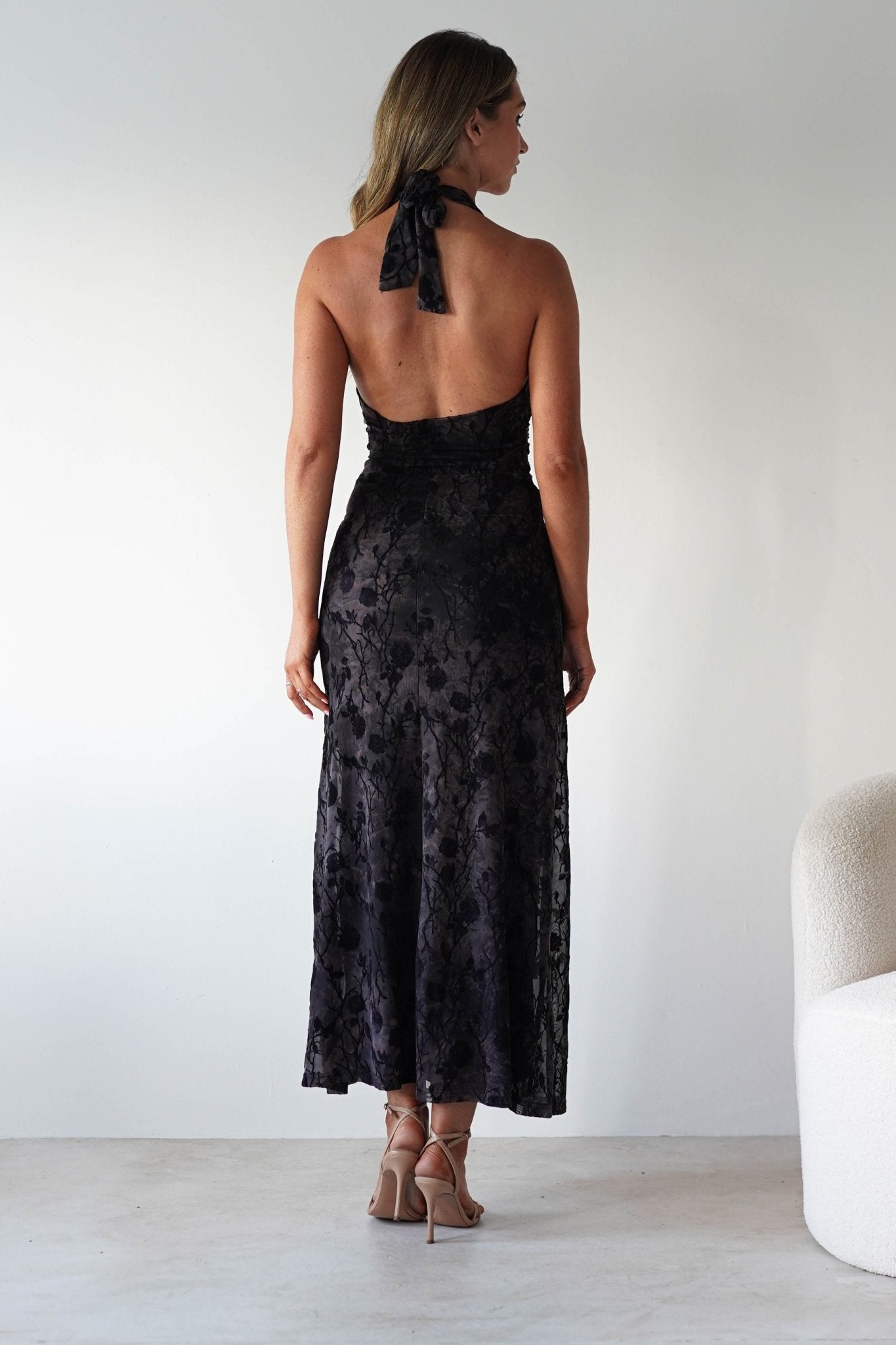 Paxton Halter Neck Floral Maxi Dress | Black | Oh Hello Clothing | S (8)