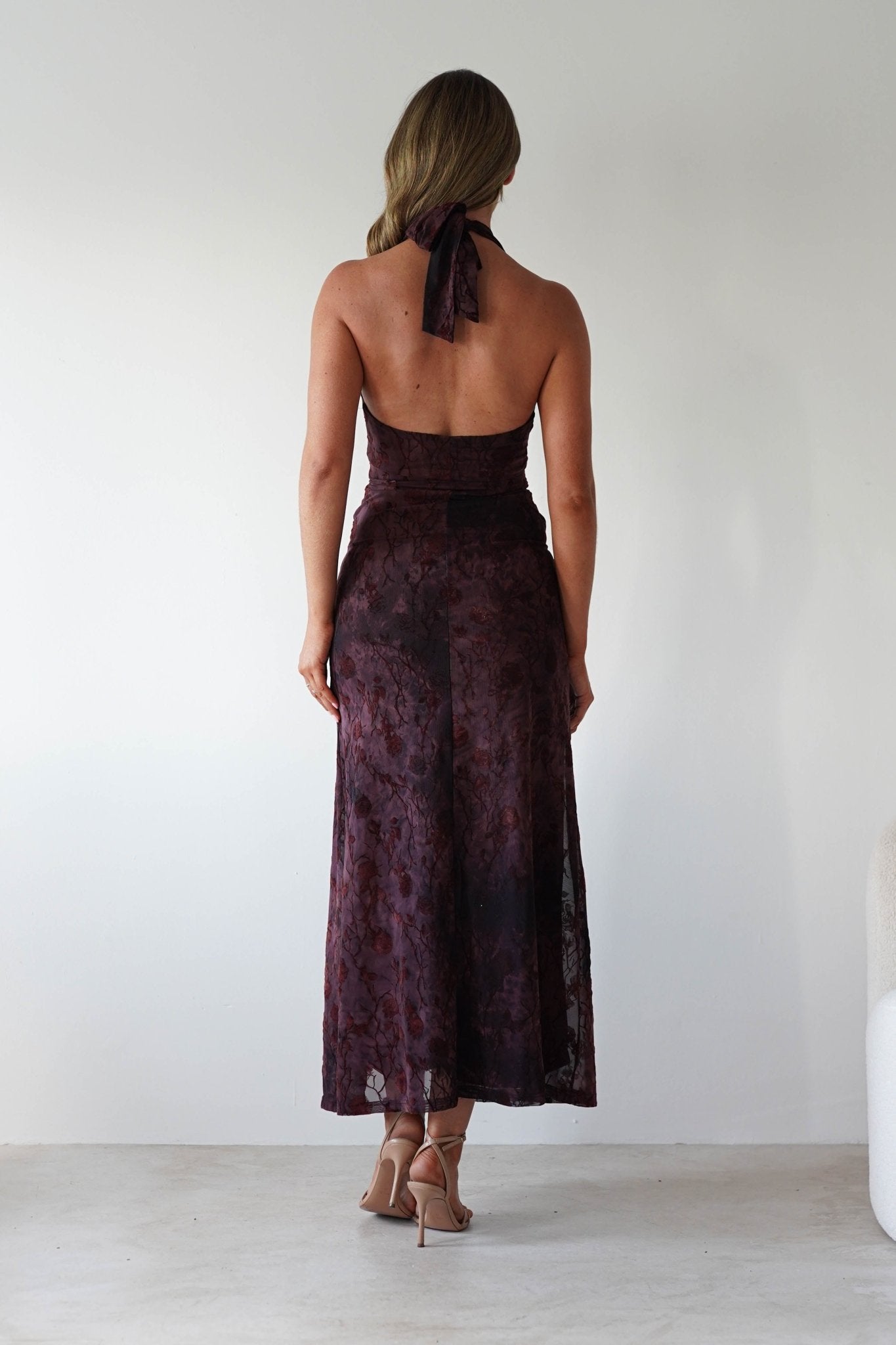Paxton Halter Neck Floral Maxi Dress | Wine | Oh Hello Clothing | S (8)