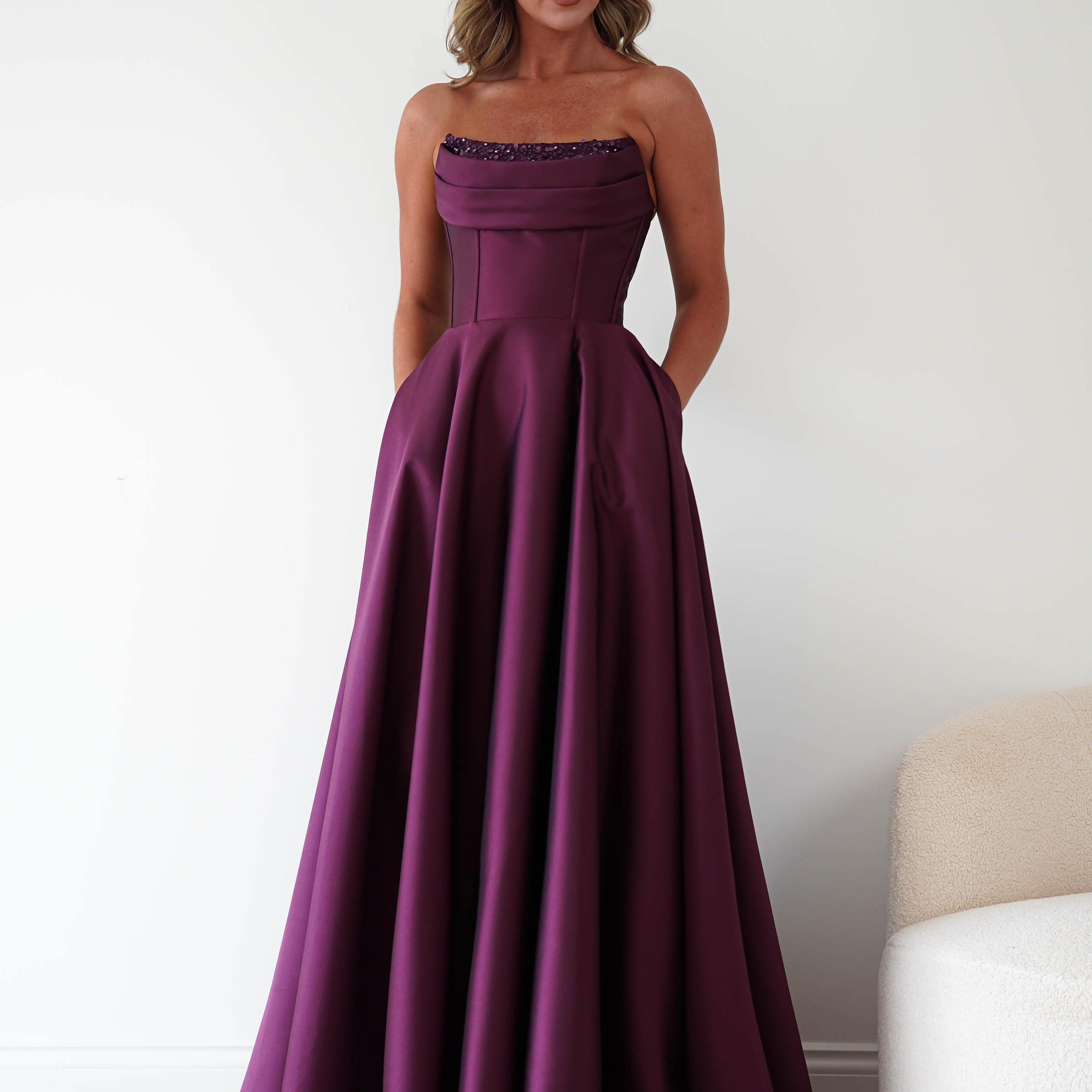 Oh Hello Clothing Dresses > Prom Dresses Pepper Strapless A-Line Maxi Gown | Berry