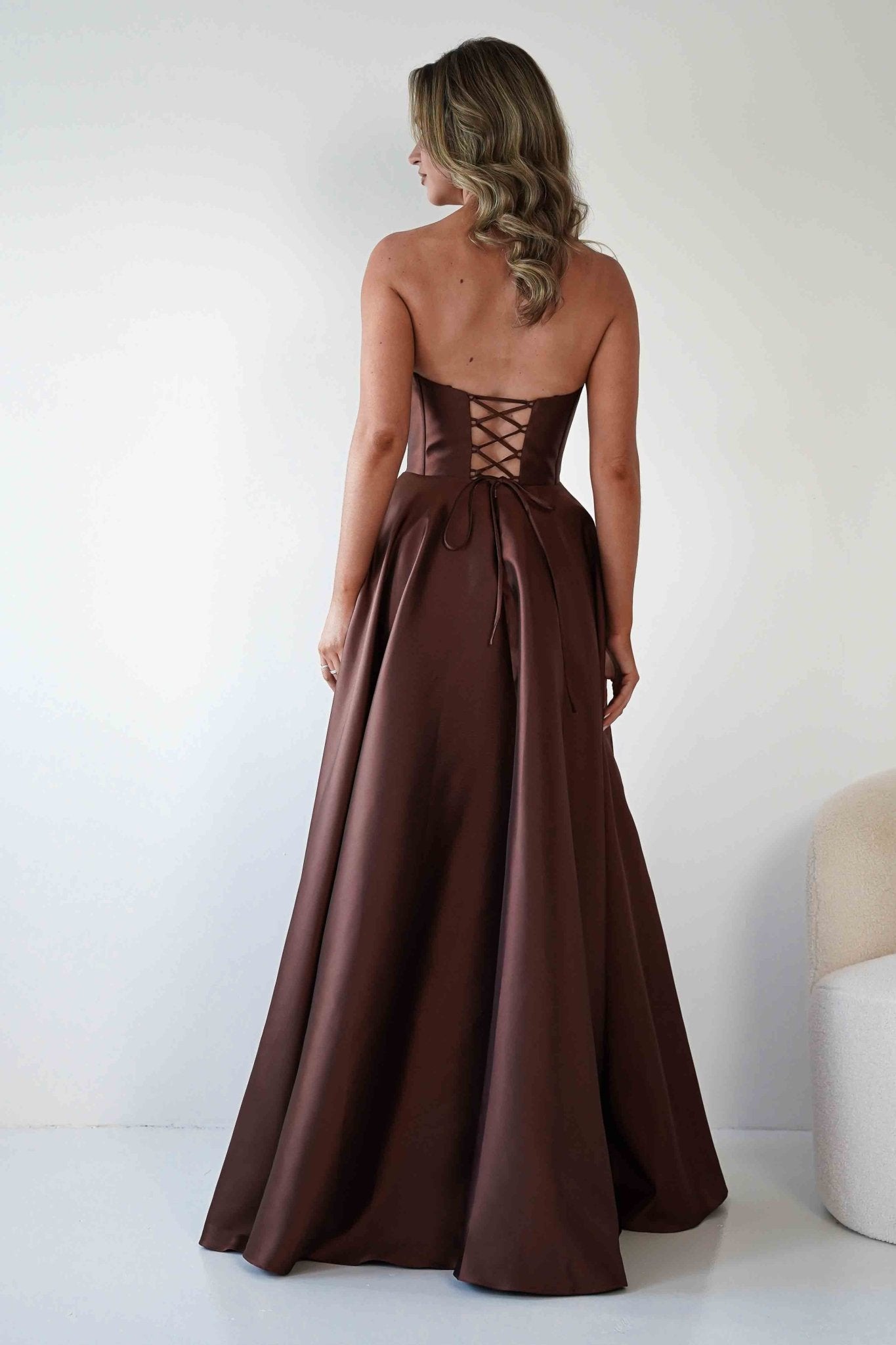 Pepper Strapless A - Line Maxi Gown | Brown | Oh Hello Clothing | S (8)