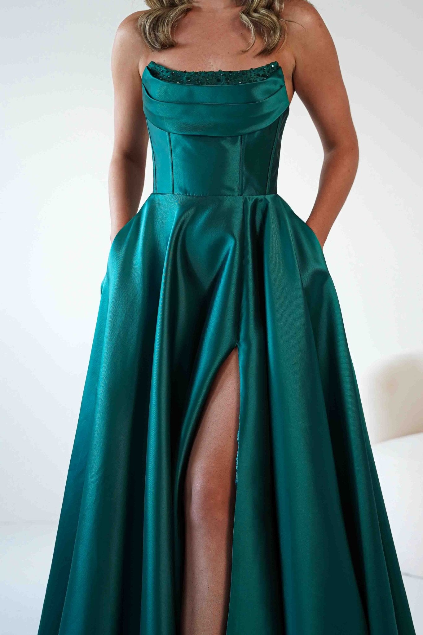 Pepper Strapless A - Line Maxi Gown | Emerald Green | Oh Hello Clothing | S (8)