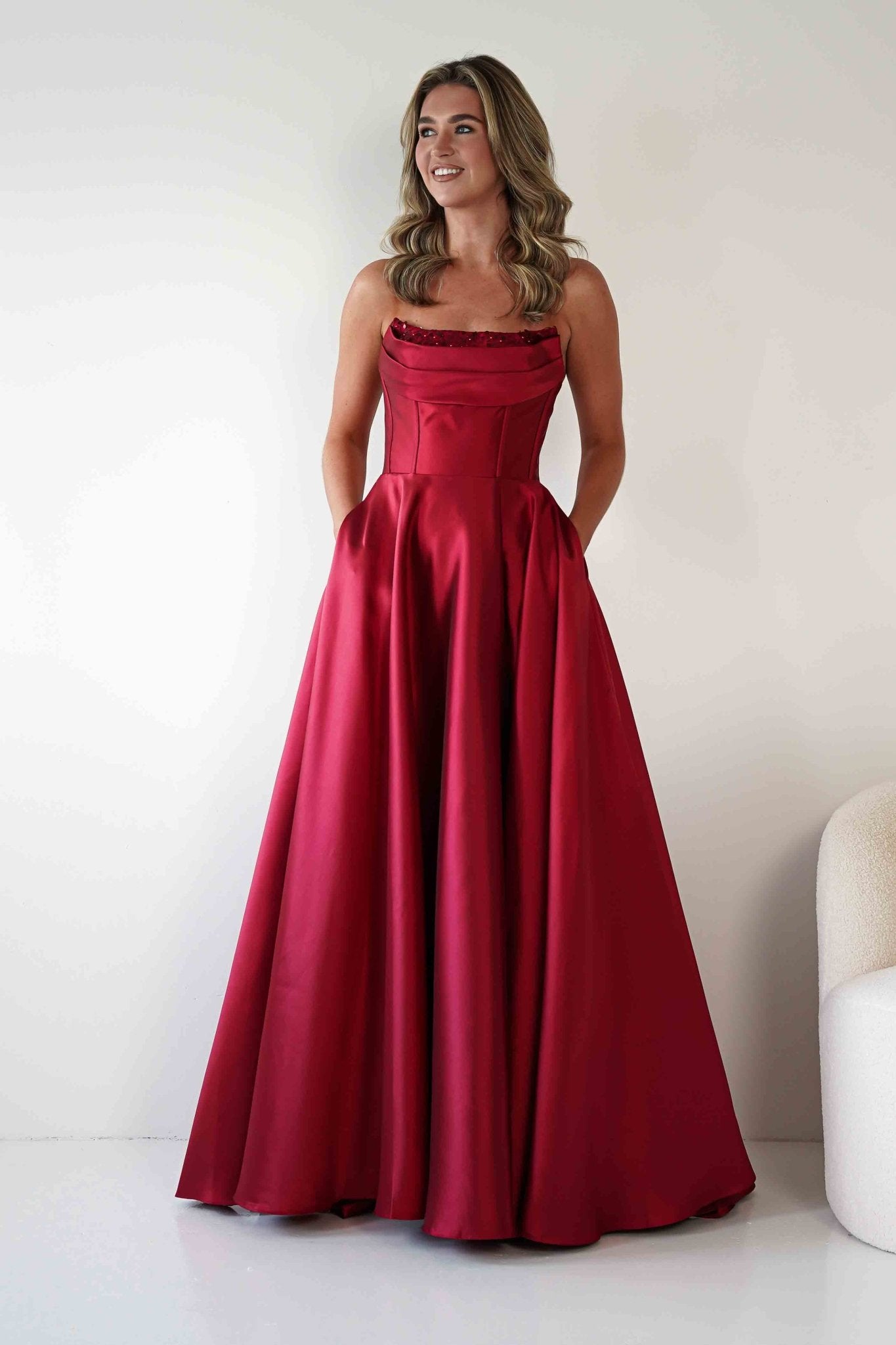 Pepper Strapless A - Line Maxi Gown | Red | Oh Hello Clothing | S (8)
