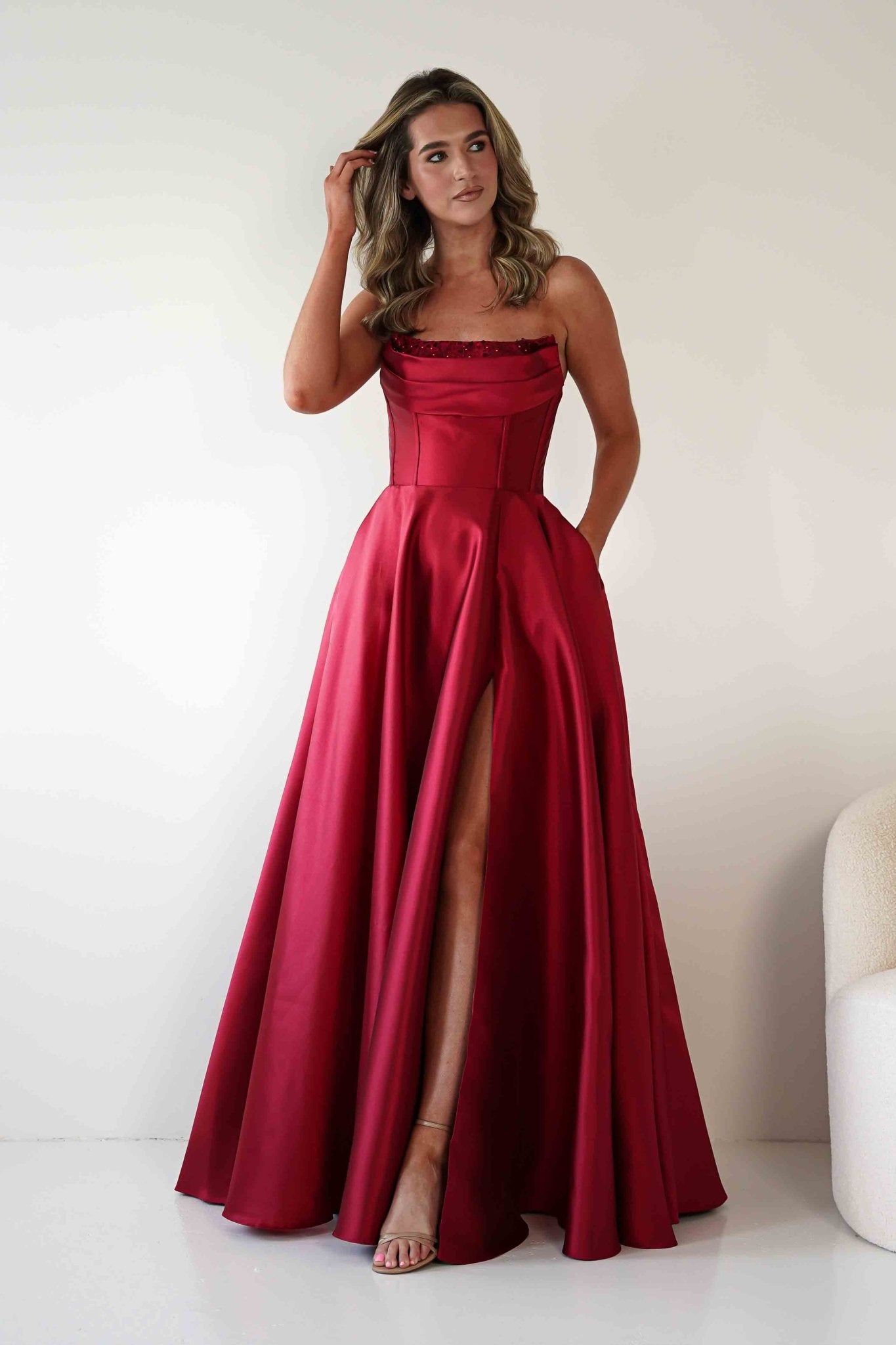Pepper Strapless A - Line Maxi Gown | Red | Oh Hello Clothing | S (8)