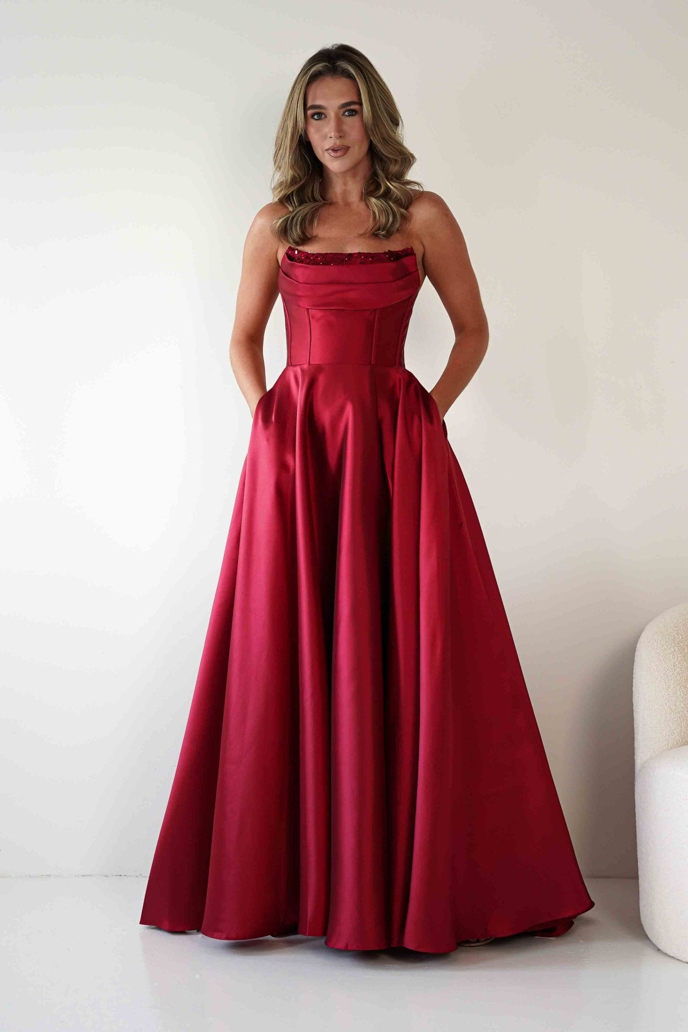 Pepper Strapless A - Line Maxi Gown | Red | Oh Hello Clothing | S (8)