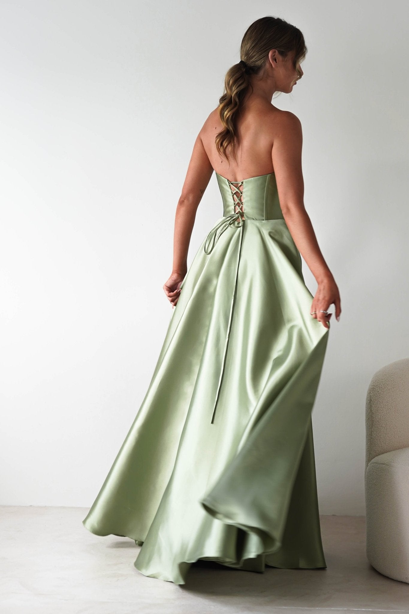 Pepper Strapless A - Line Maxi Gown | Sage | Oh Hello Clothing | XS (6)