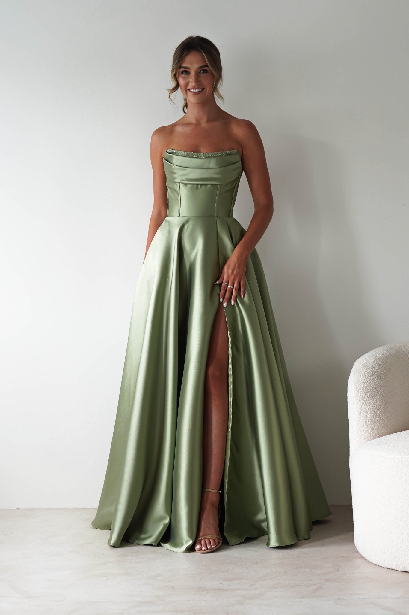 Pepper Strapless A - Line Maxi Gown | Sage | Oh Hello Clothing | XS (6)