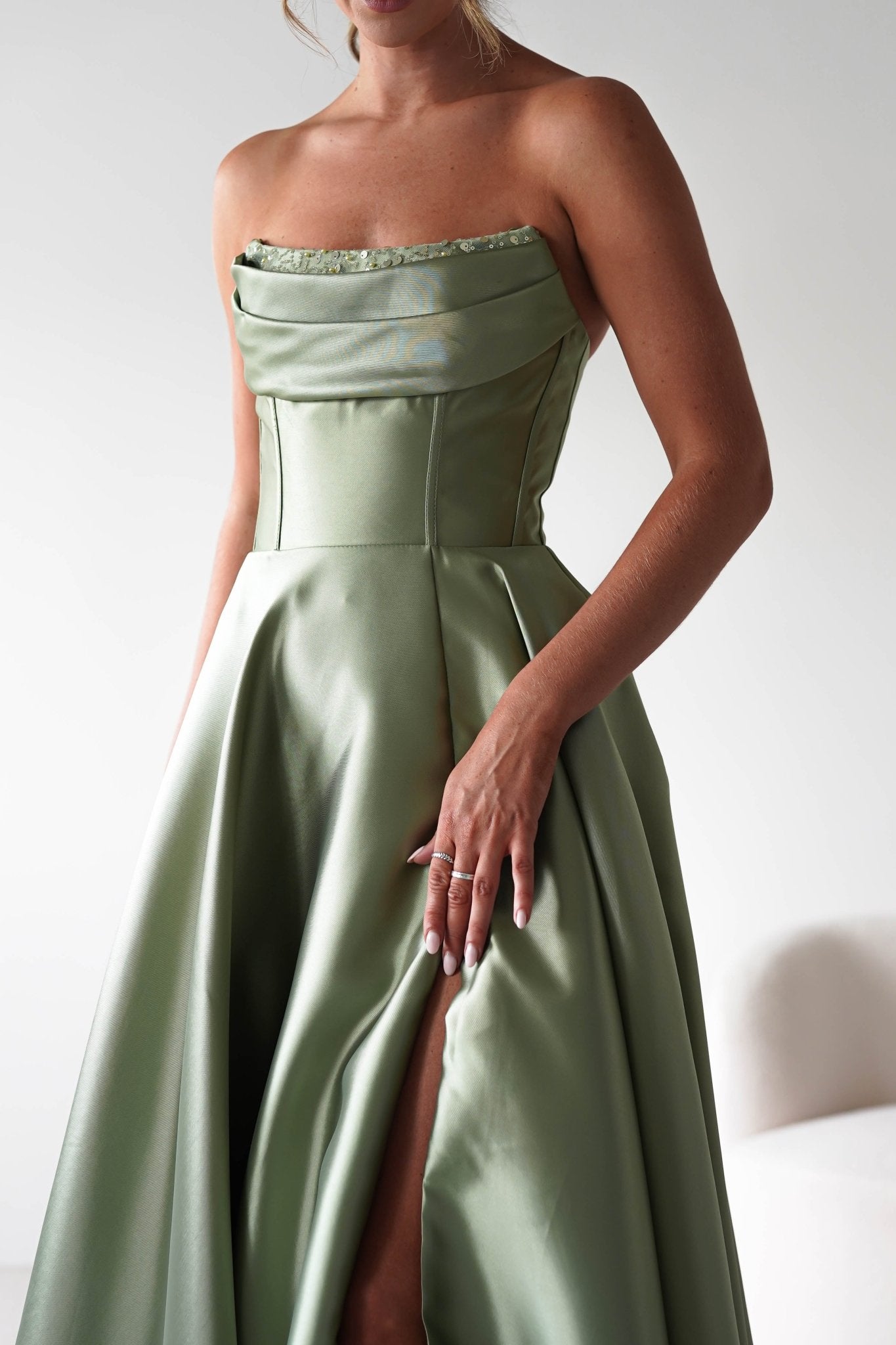Pepper Strapless A - Line Maxi Gown | Sage | Oh Hello Clothing | XS (6)