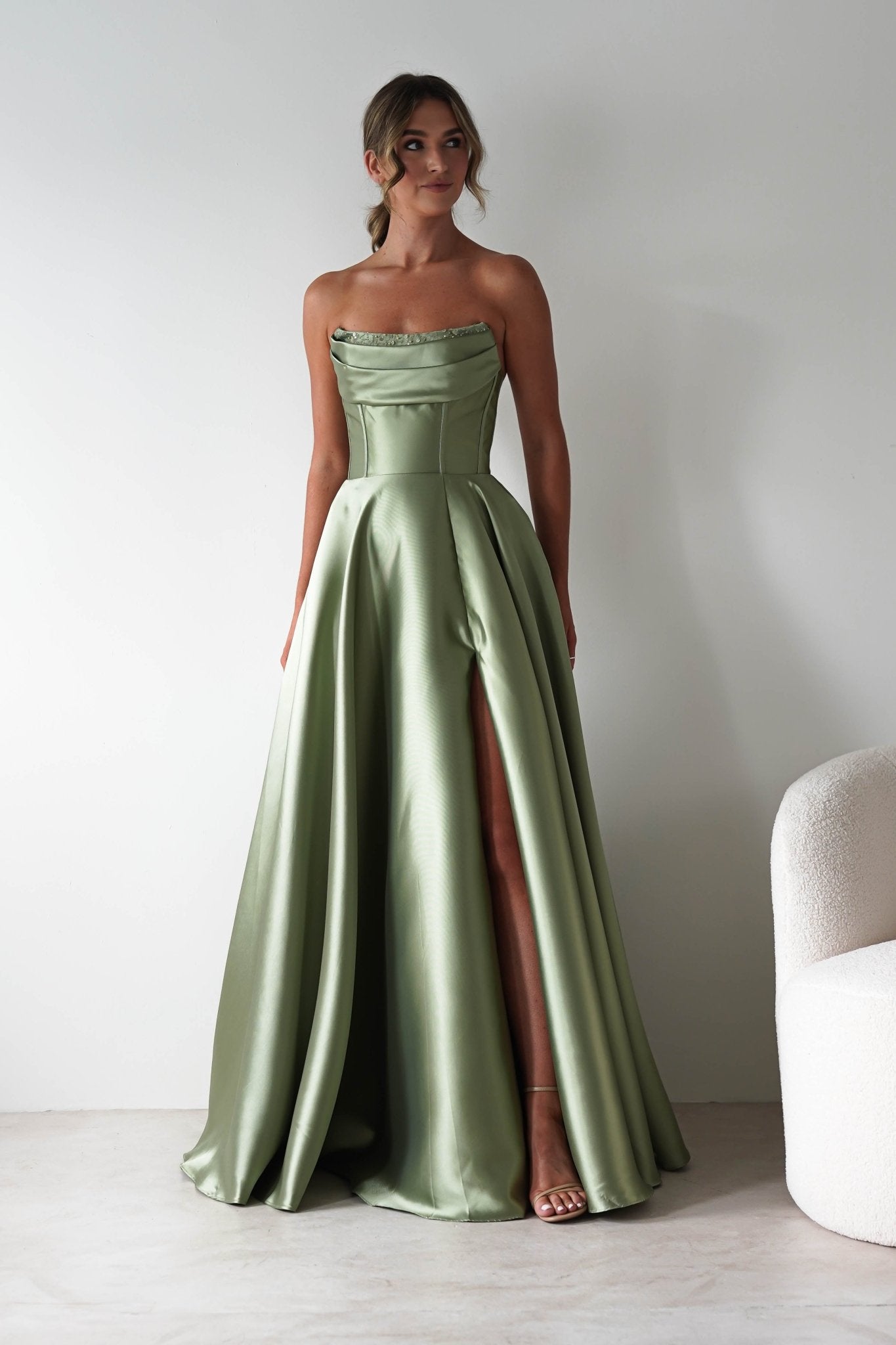 Pepper Strapless A - Line Maxi Gown | Sage | Oh Hello Clothing | XS (6)
