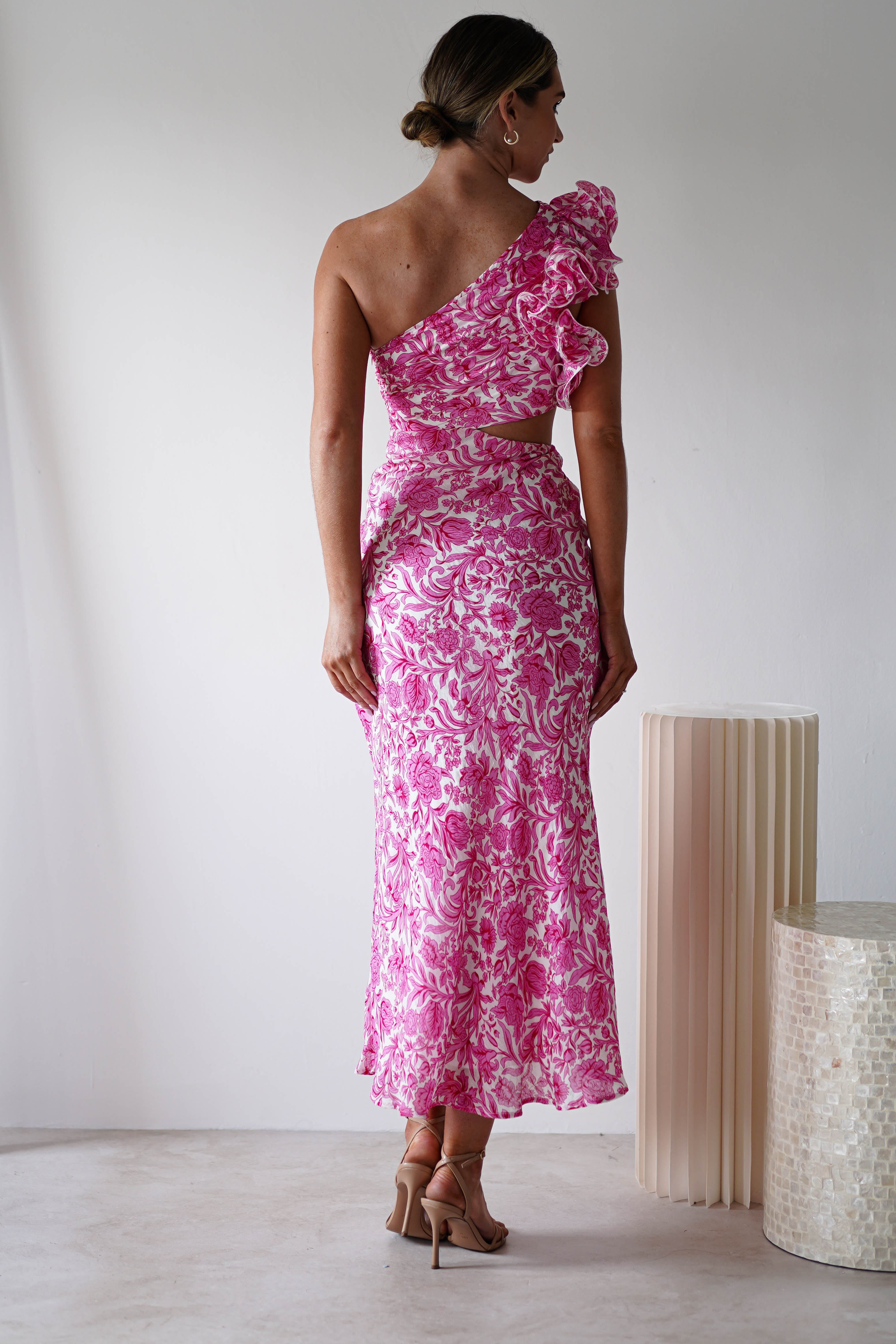 Pertunia Cut Out Midaxi Dress | Pink Print | Oh Hello Clothing | XS (6)