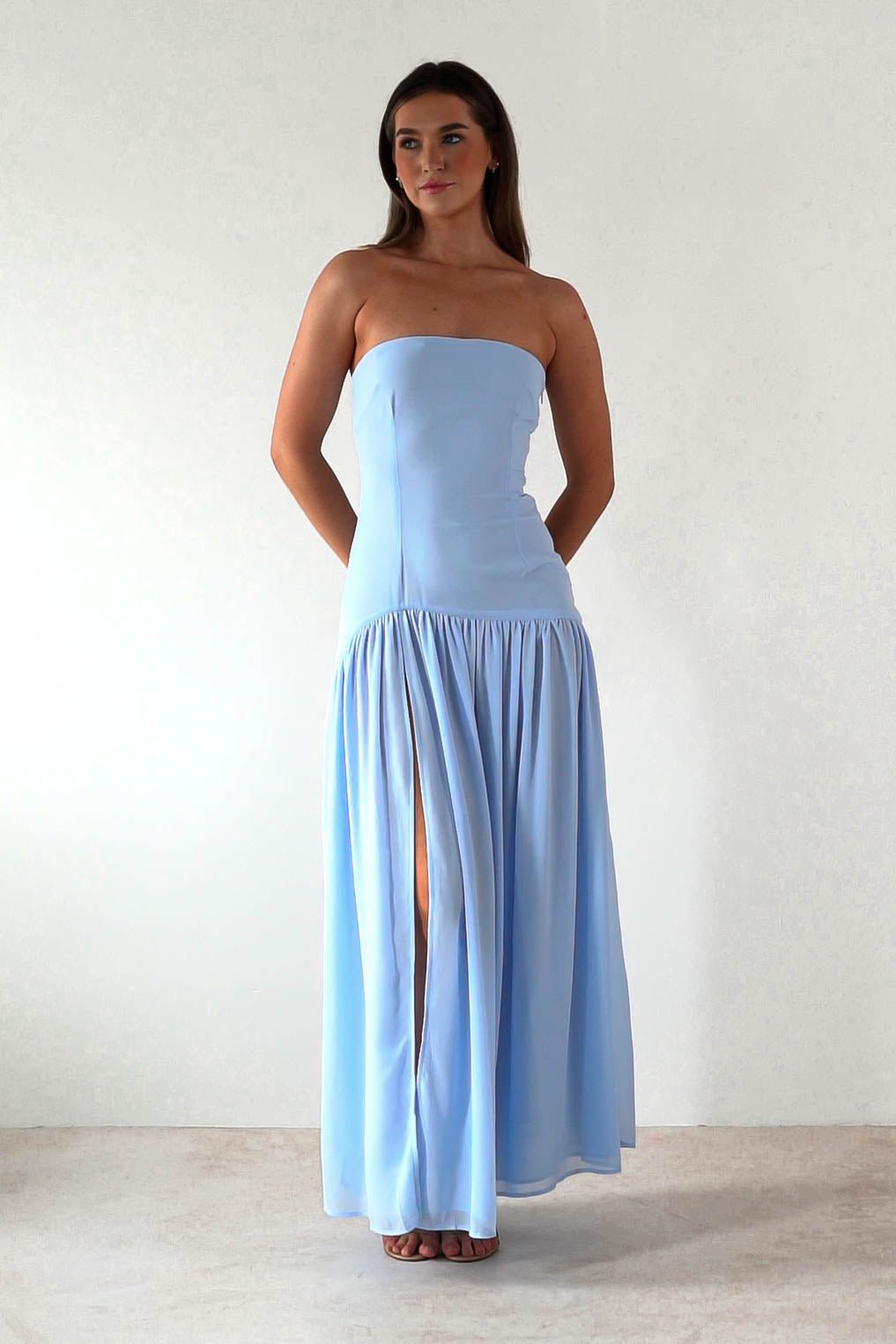 Polinna Strapless Chiffon Maxi Dress | Blue | Oh Hello Clothing | S (8)