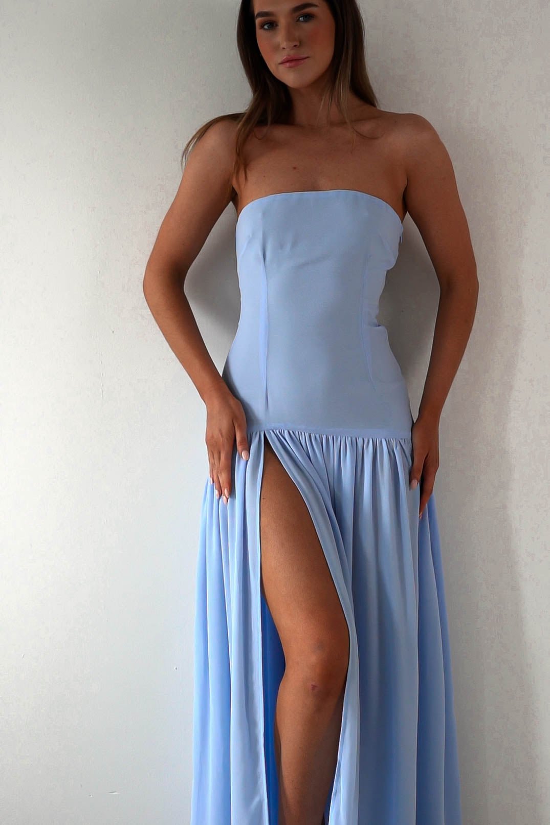 Polinna Strapless Chiffon Maxi Dress | Blue | Oh Hello Clothing | S (8)