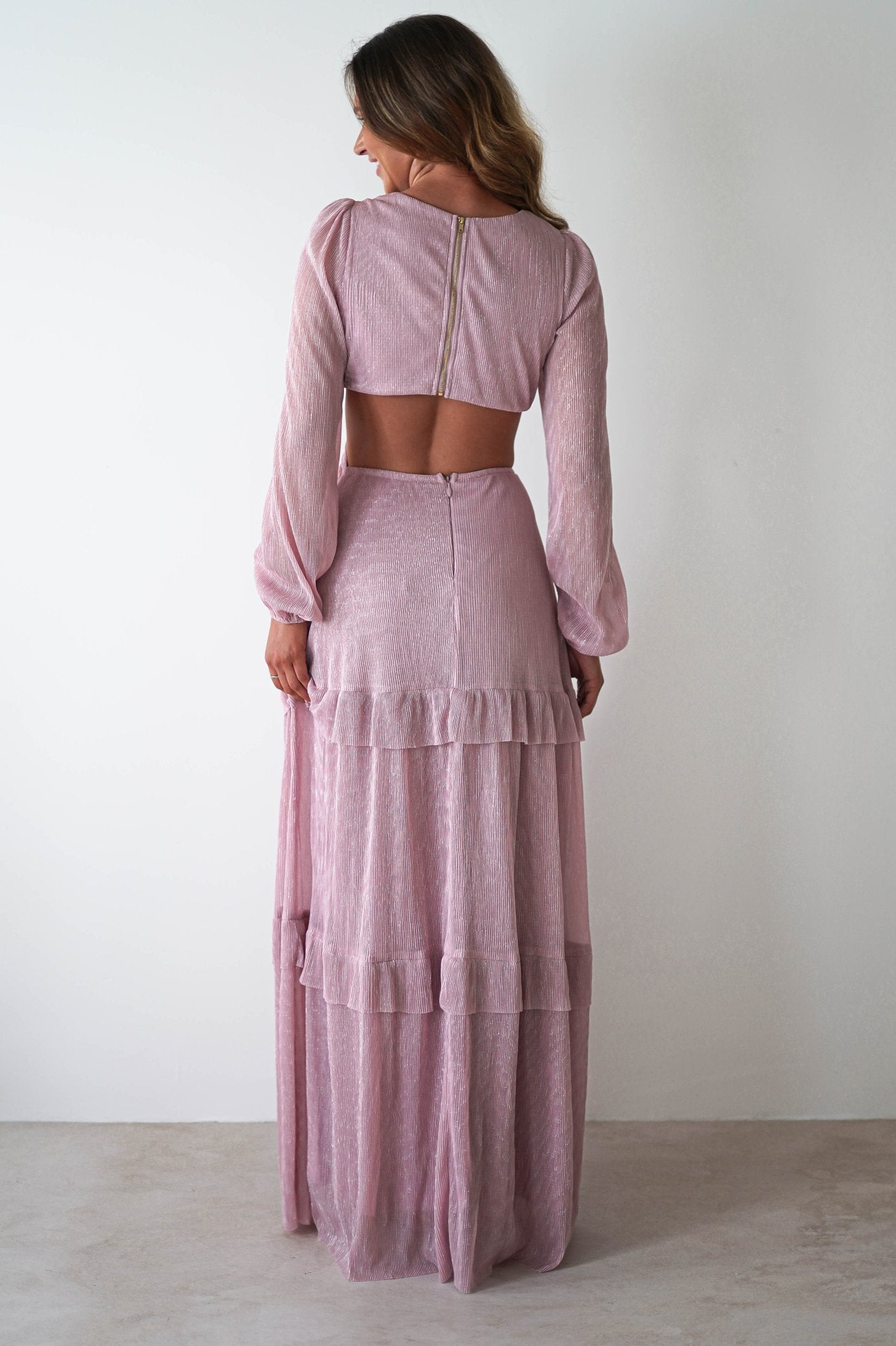 Postiano Shimmer Ribbed Maxi Dress | Blush | Oh Hello Clothing | XS (6)