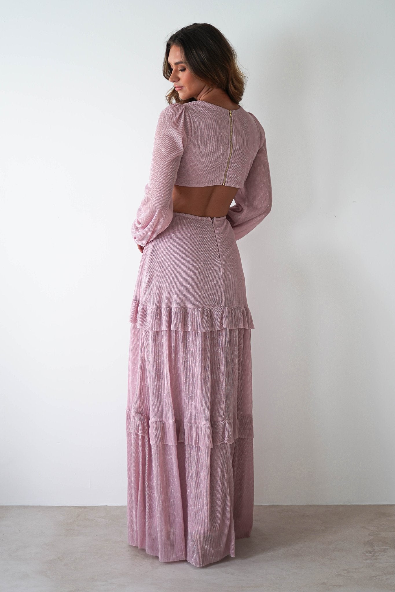 Postiano Shimmer Ribbed Maxi Dress | Blush | Oh Hello Clothing | XS (6)