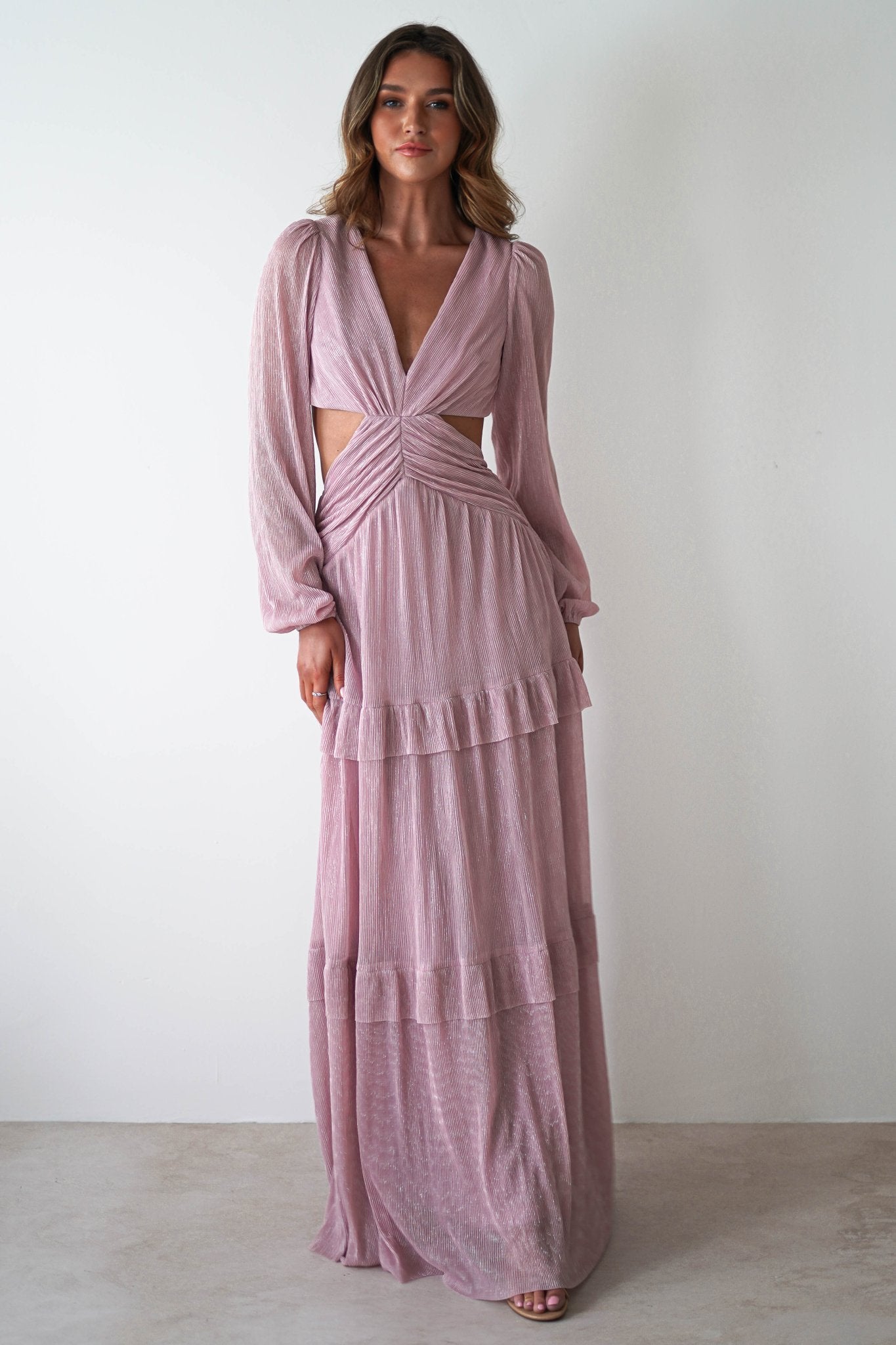Postiano Shimmer Ribbed Maxi Dress | Blush | Oh Hello Clothing | XS (6)