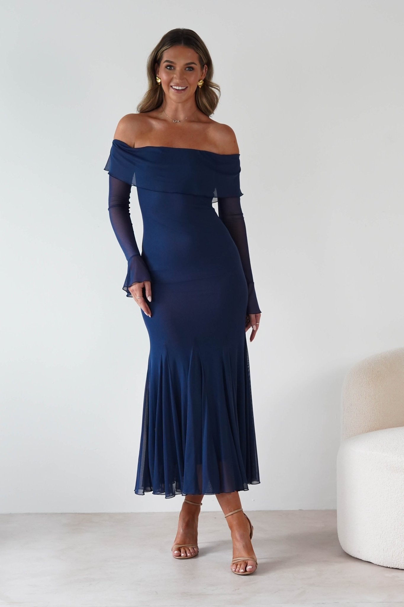 Presley Mesh Long Sleeve Midaxi Dress | Blue | Oh Hello Clothing | XS (6)