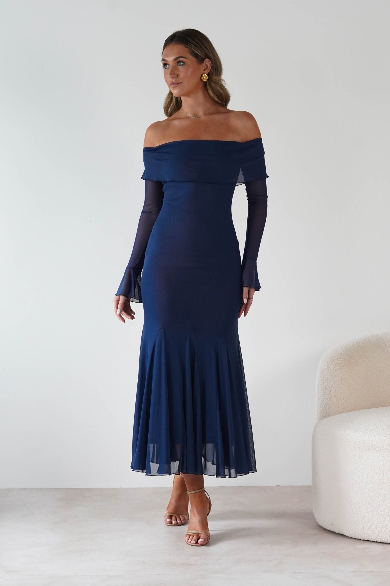 Presley Mesh Long Sleeve Midaxi Dress | Blue | Oh Hello Clothing | XS (6)