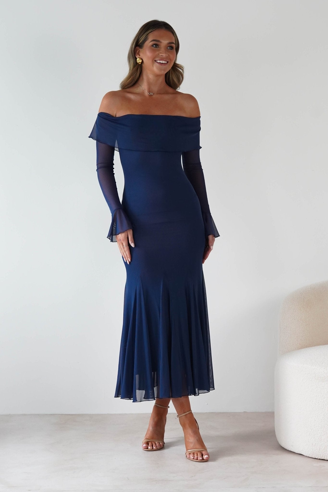 Presley Mesh Long Sleeve Midaxi Dress | Blue | Oh Hello Clothing | XS (6)