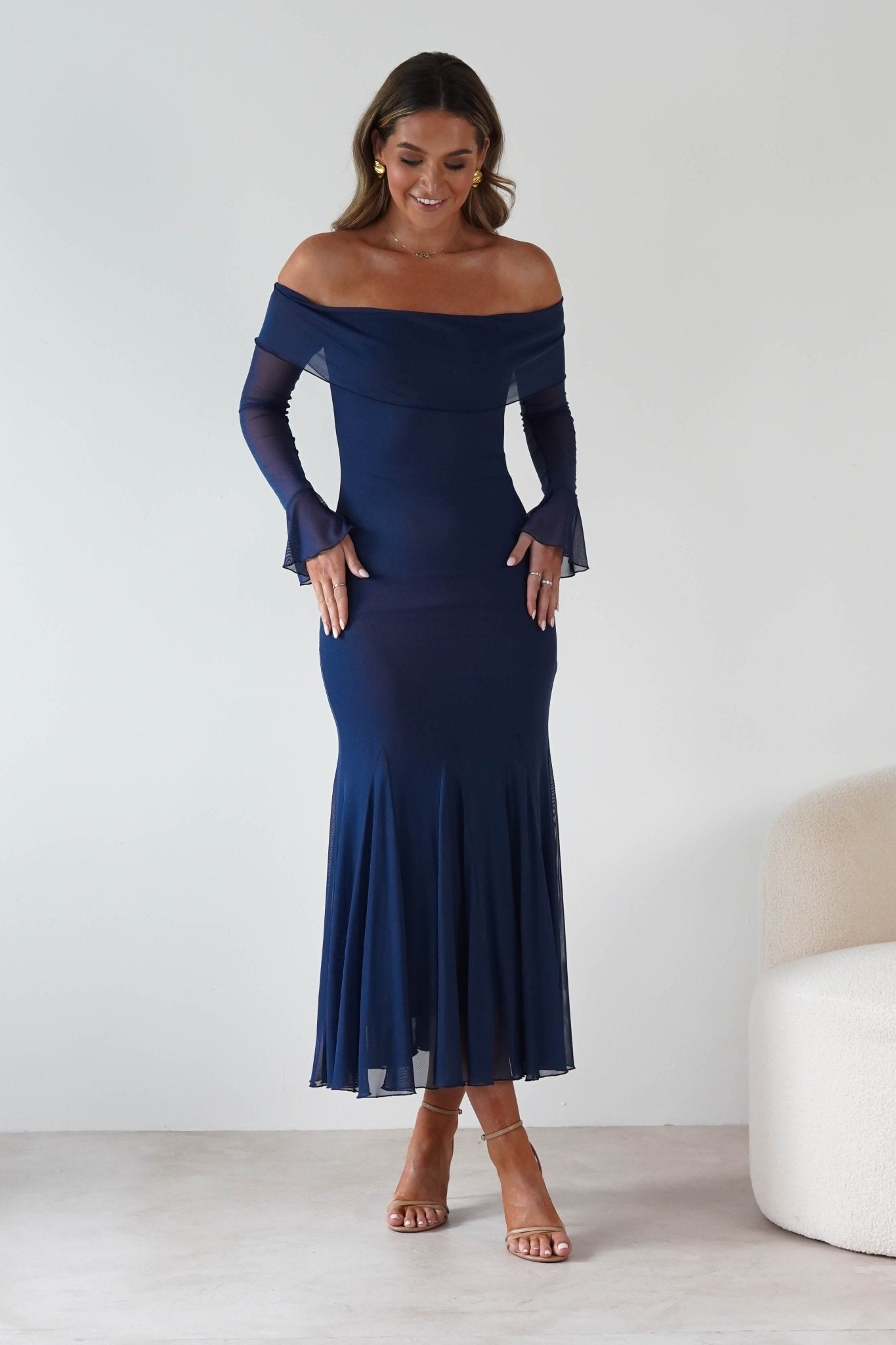 Presley Mesh Long Sleeve Midaxi Dress | Blue | Oh Hello Clothing | XS (6)