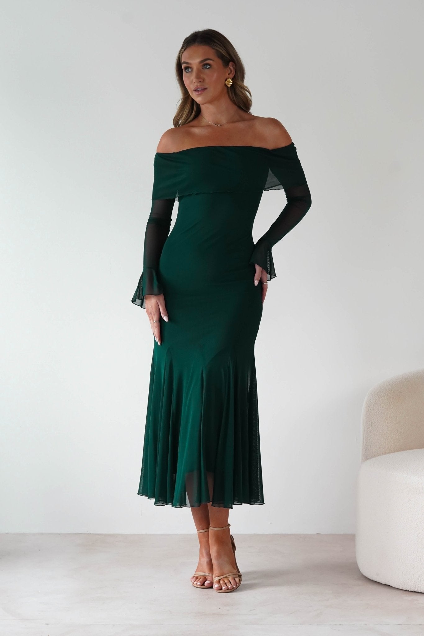 Presley Mesh Long Sleeve Midaxi Dress | Forest Green | Oh Hello Clothing | XS (6)