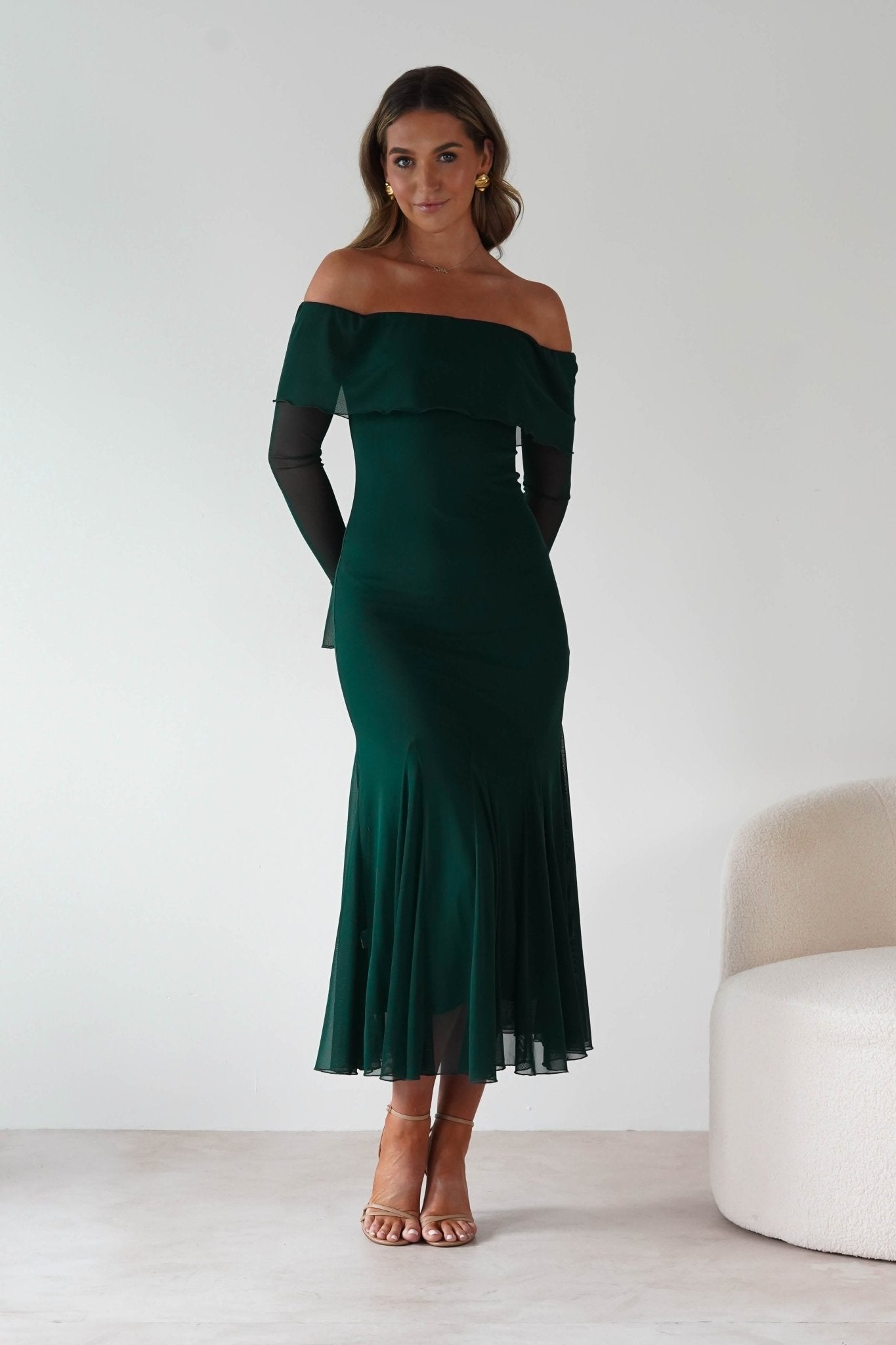 Presley Mesh Long Sleeve Midaxi Dress | Forest Green | Oh Hello Clothing | XS (6)