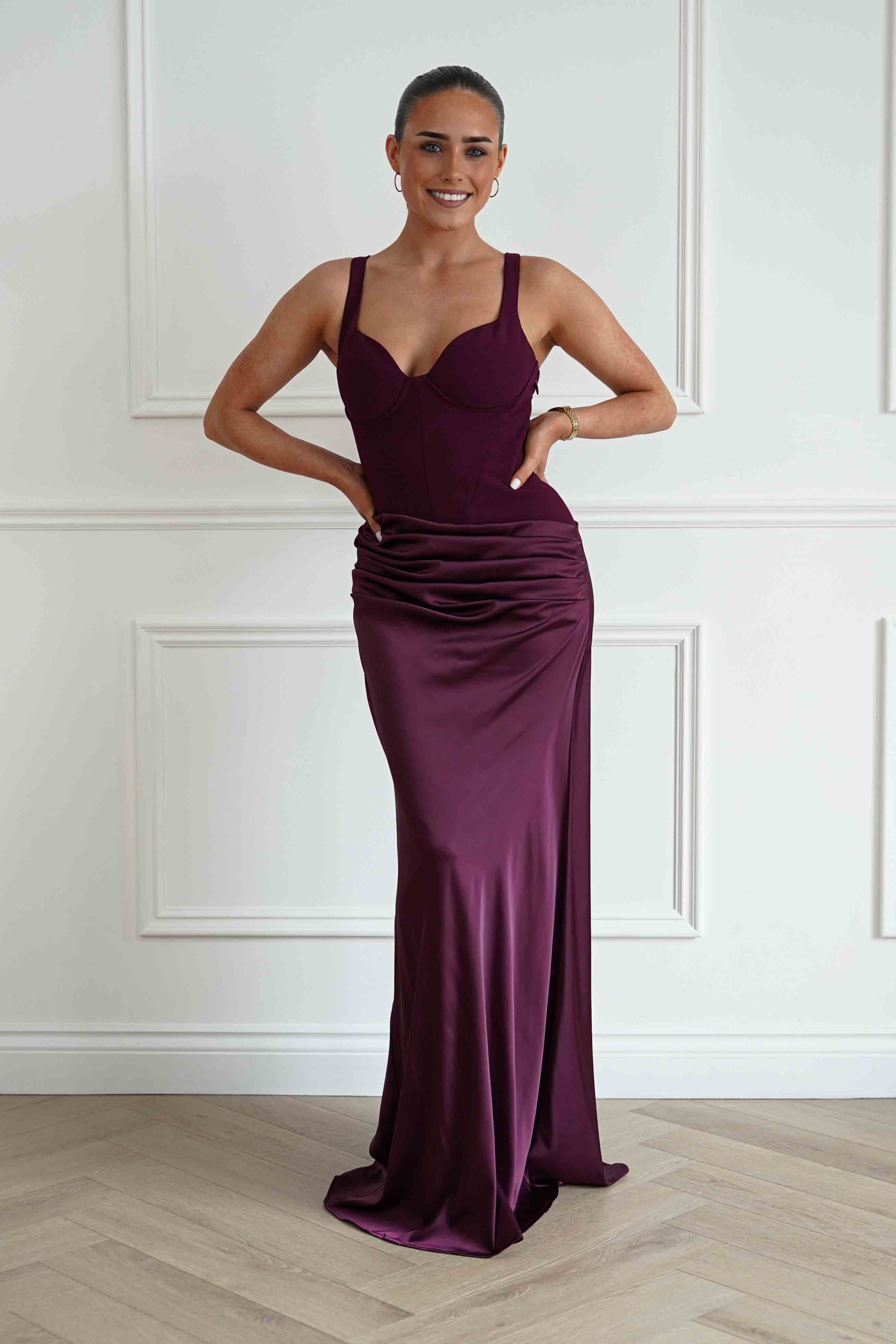 Oh Hello Clothing Women > Clothing > Dresses Rachel Structured Draped Maxi Dress | Plum