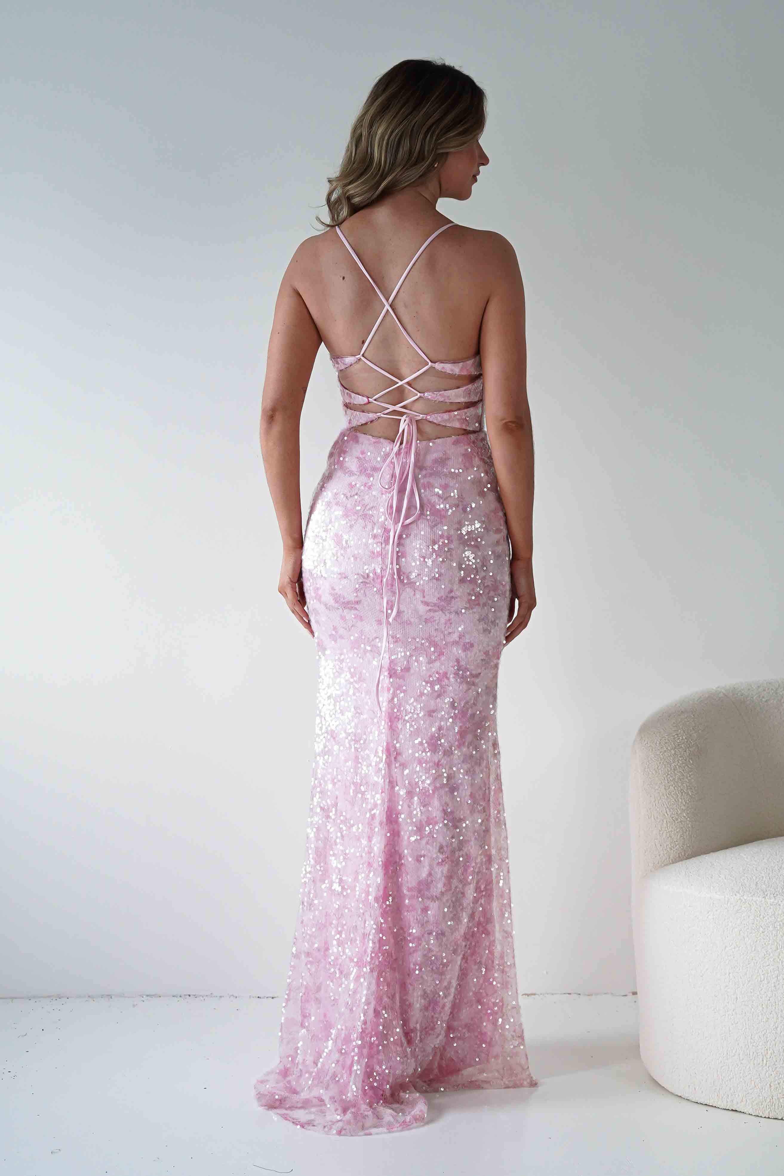 Oh Hello Clothing Dresses > Prom Dresses Rae Bodycon Floral Sequin Maxi Gown | Pink