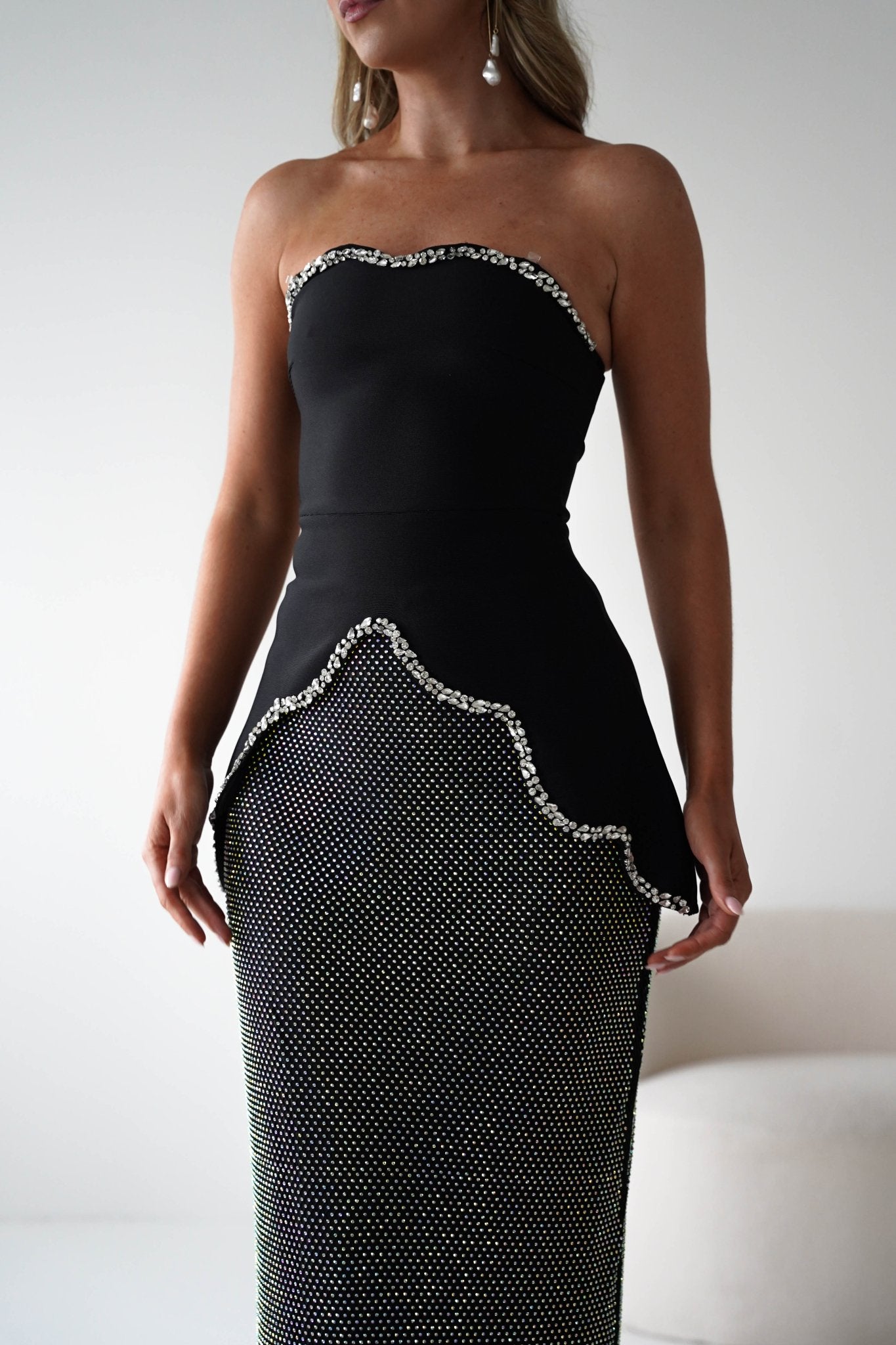 Ranla Strapless Bandage Top/Skirt Set | Black | Black Tie | Oh Hello Clothing