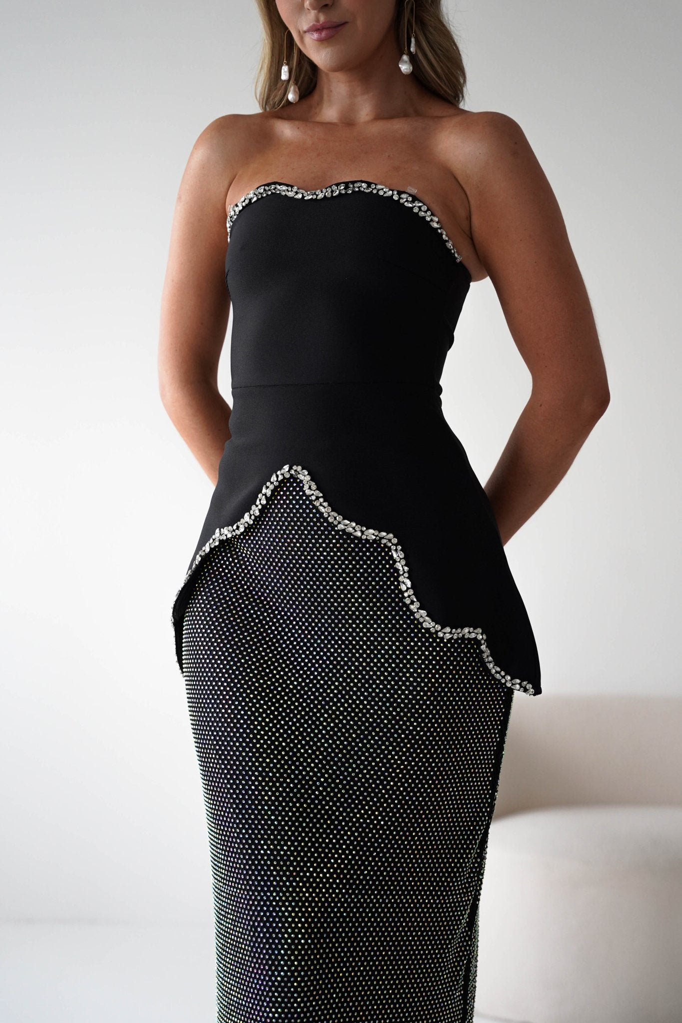 Ranla Strapless Bandage Top/Skirt Set | Black | Black Tie | Oh Hello Clothing
