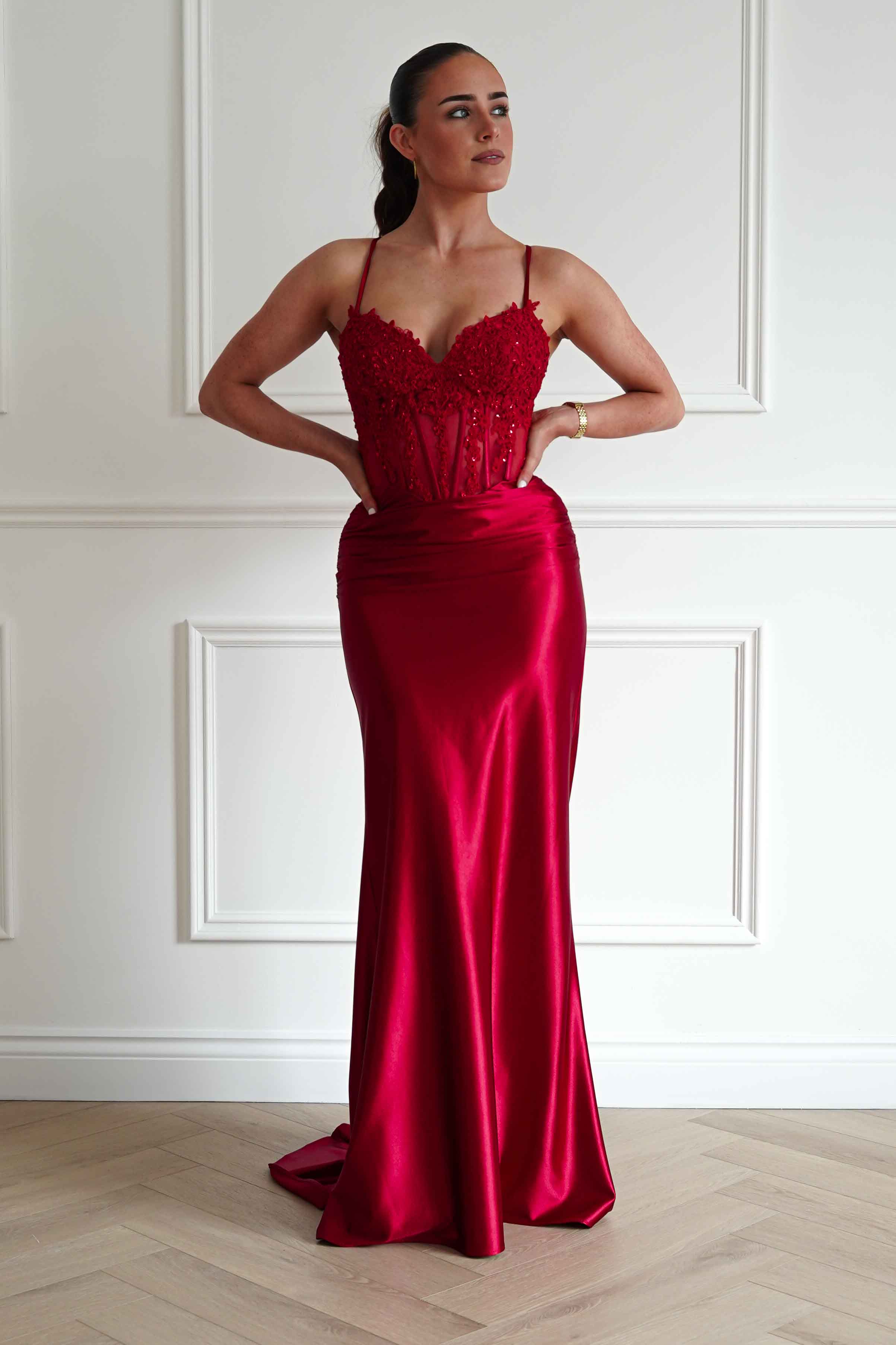 Oh Hello Clothing Dresses > Prom Dresses Raya Embellished Corset Gown | Red