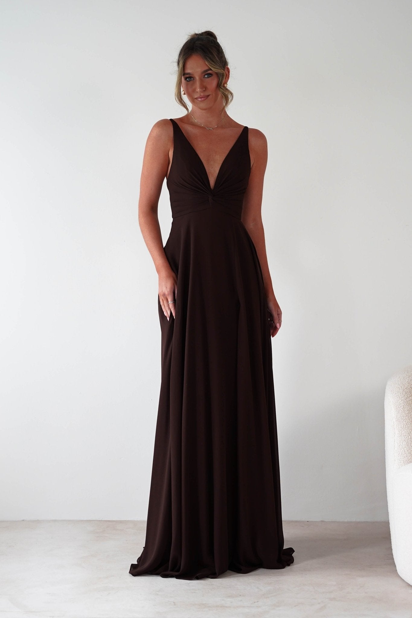 Rebecca Chiffon Maxi Dress | Brown | Oh Hello Clothing | S (8)