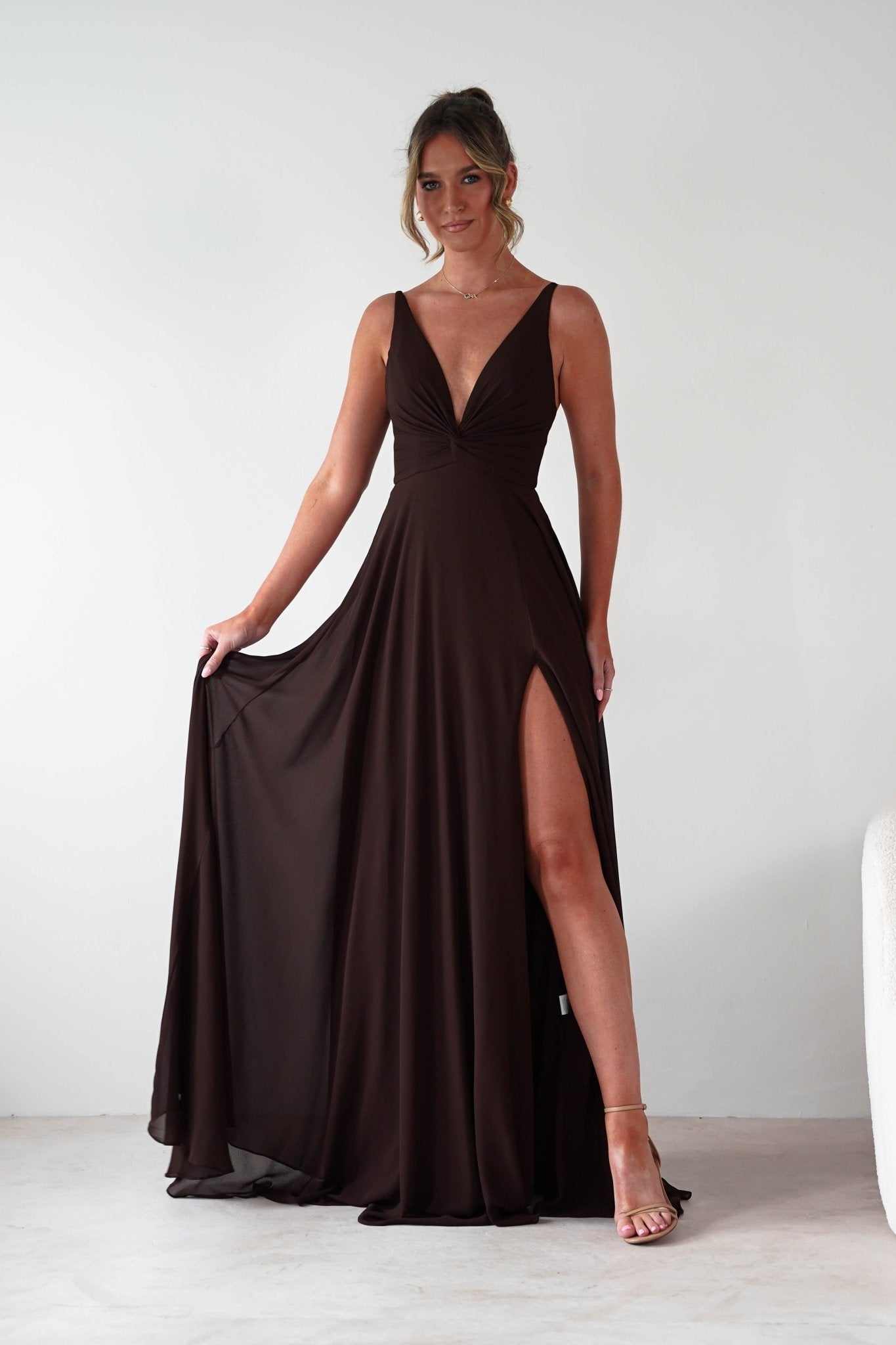 Rebecca Chiffon Maxi Dress | Brown | Oh Hello Clothing | S (8)