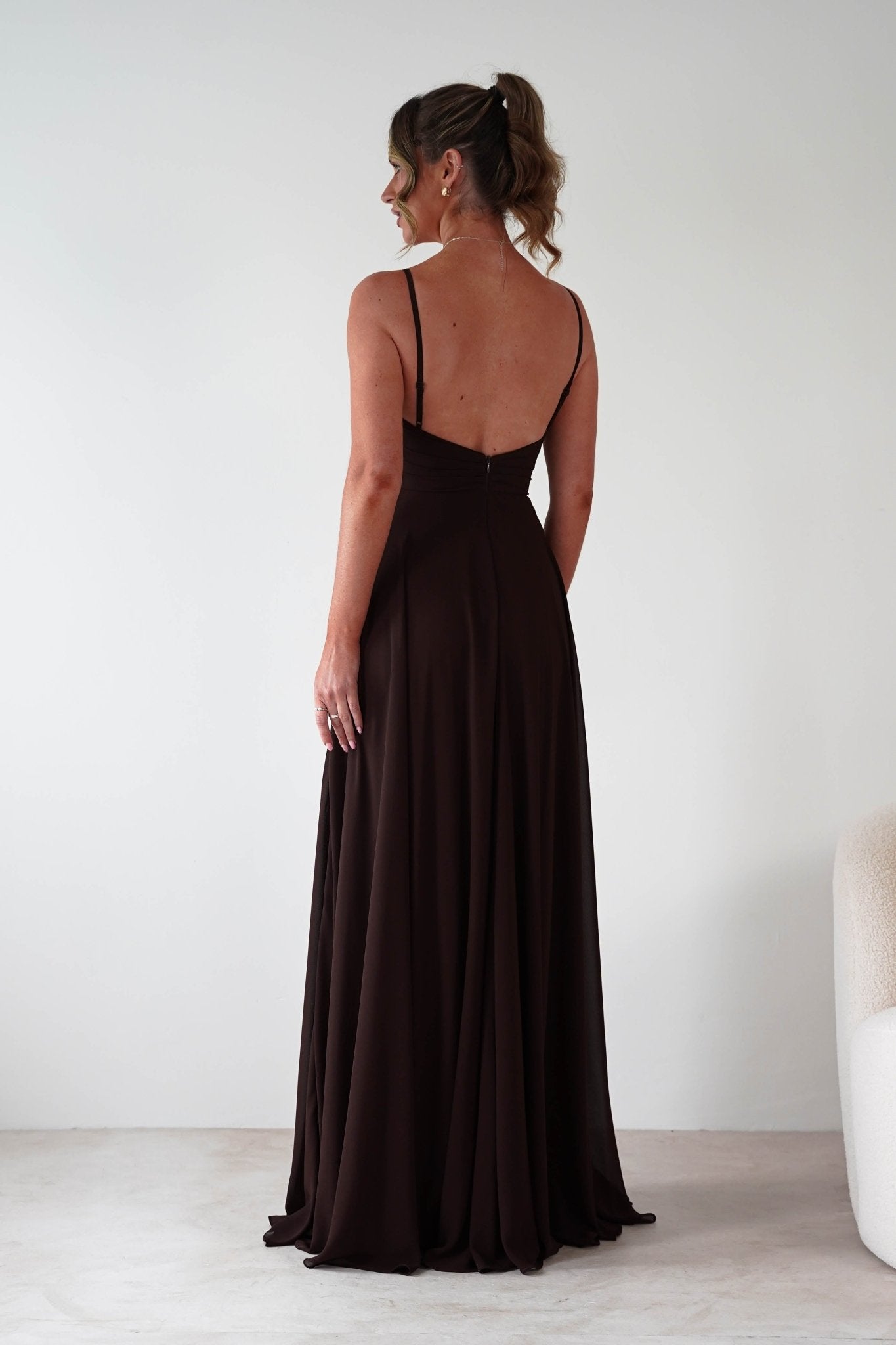 Rebecca Chiffon Maxi Dress | Brown | Oh Hello Clothing | S (8)