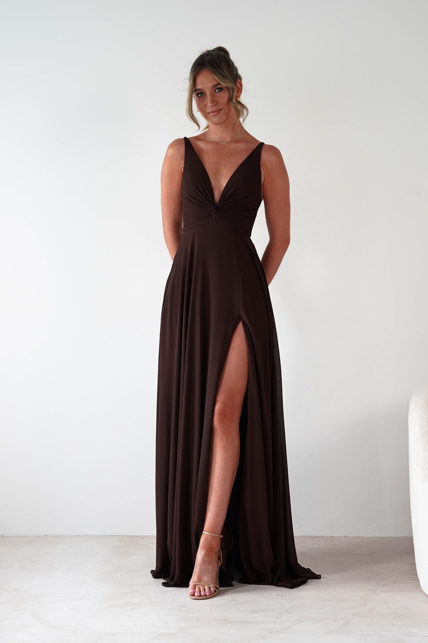 Rebecca Chiffon Maxi Dress | Brown | Oh Hello Clothing | S (8)