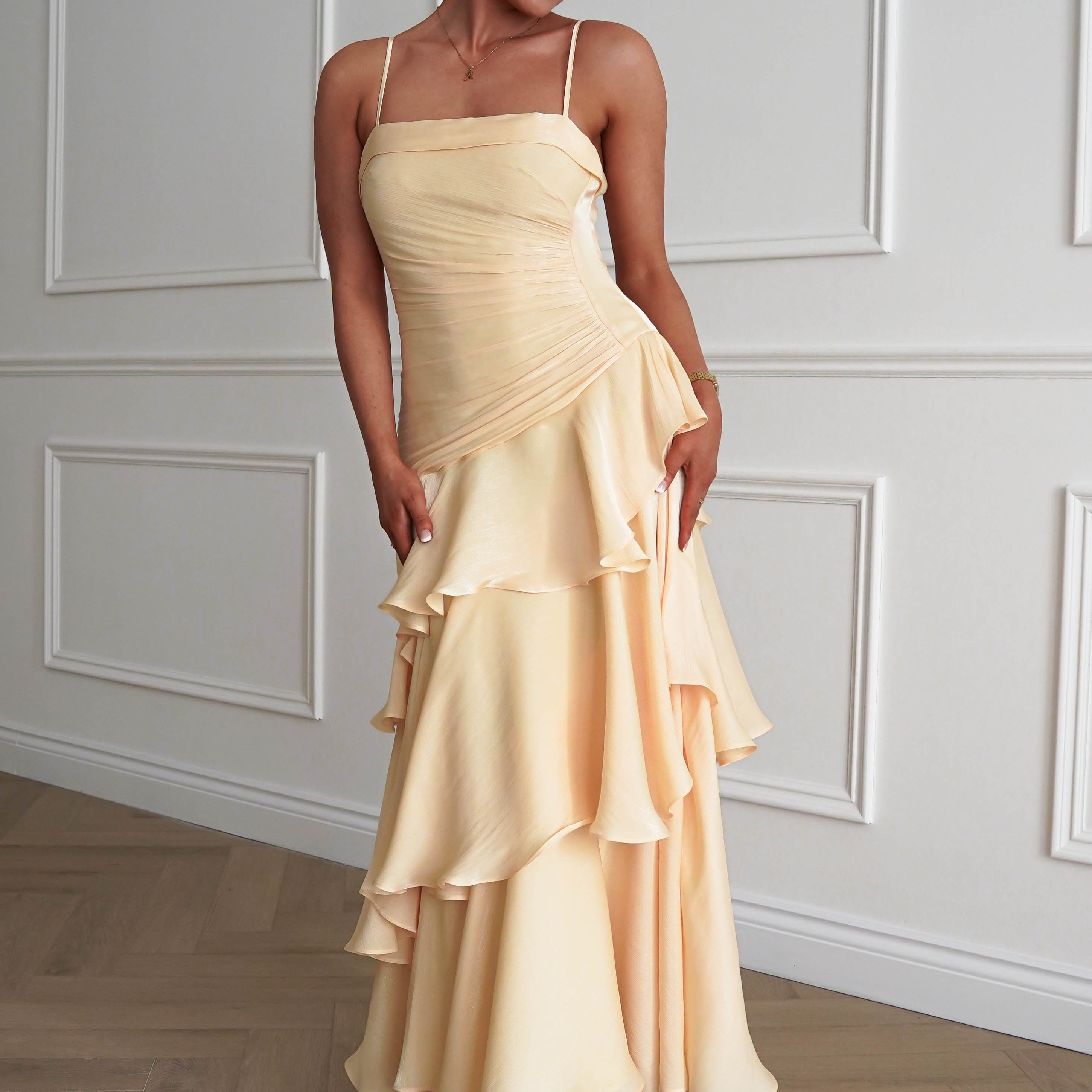 Oh Hello Clothing Women > Clothing > Dresses Renee Luminescent Ruffle Maxi Dress | Yellow