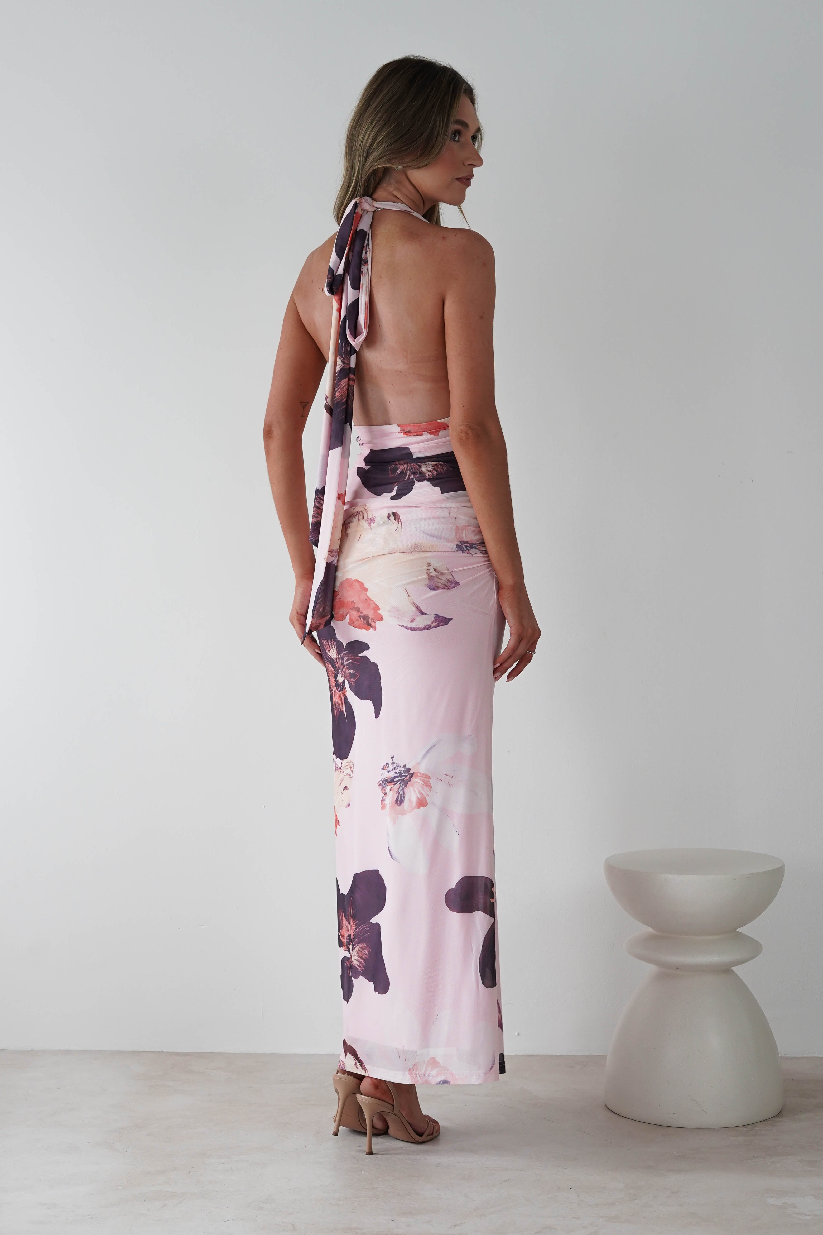 Rhoda Floral Print Mesh Maxi Dress | Light Pink | Oh Hello Clothing | XS (6)