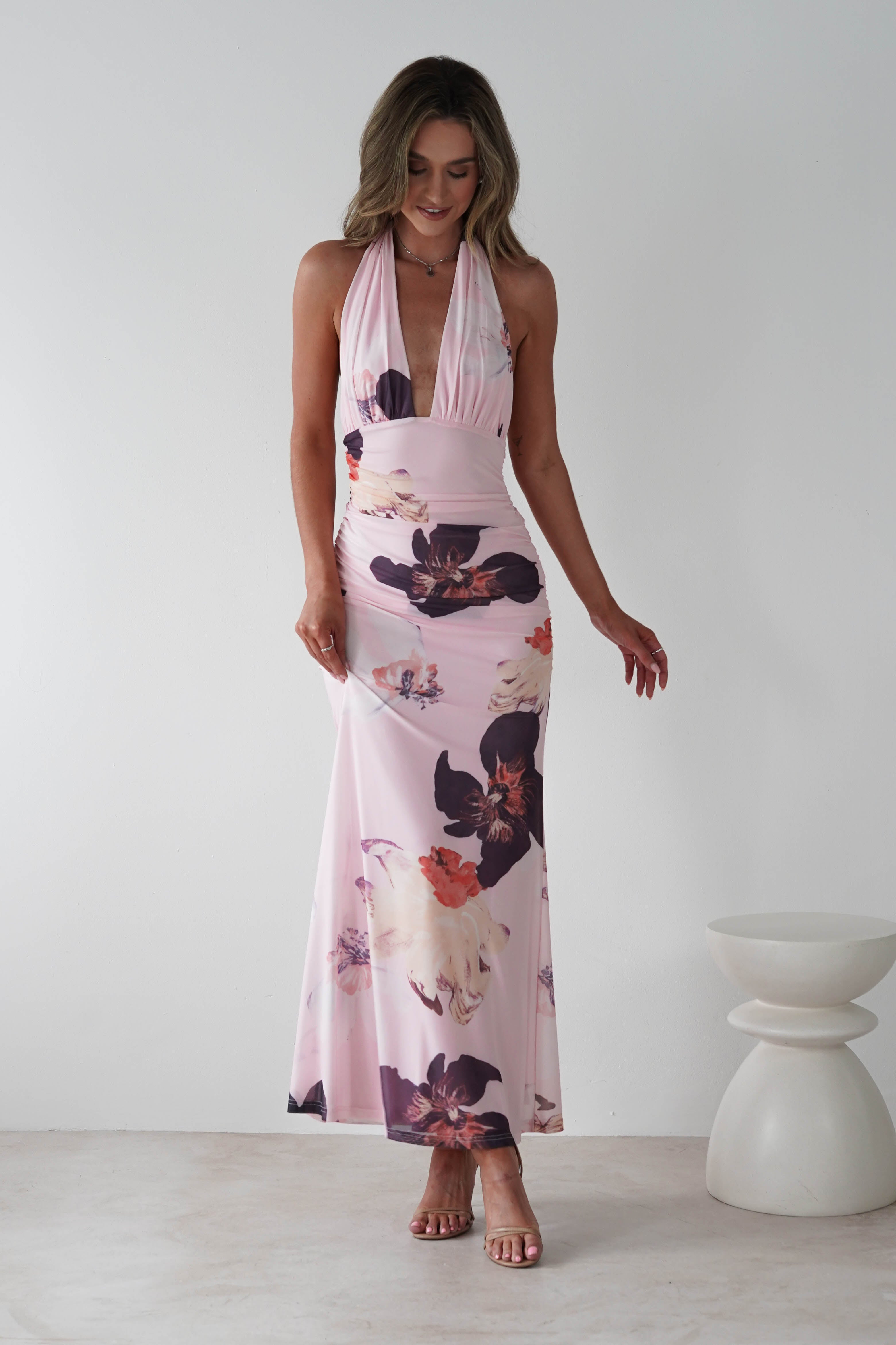 Rhoda Floral Print Mesh Maxi Dress | Light Pink | Oh Hello Clothing | XS (6)