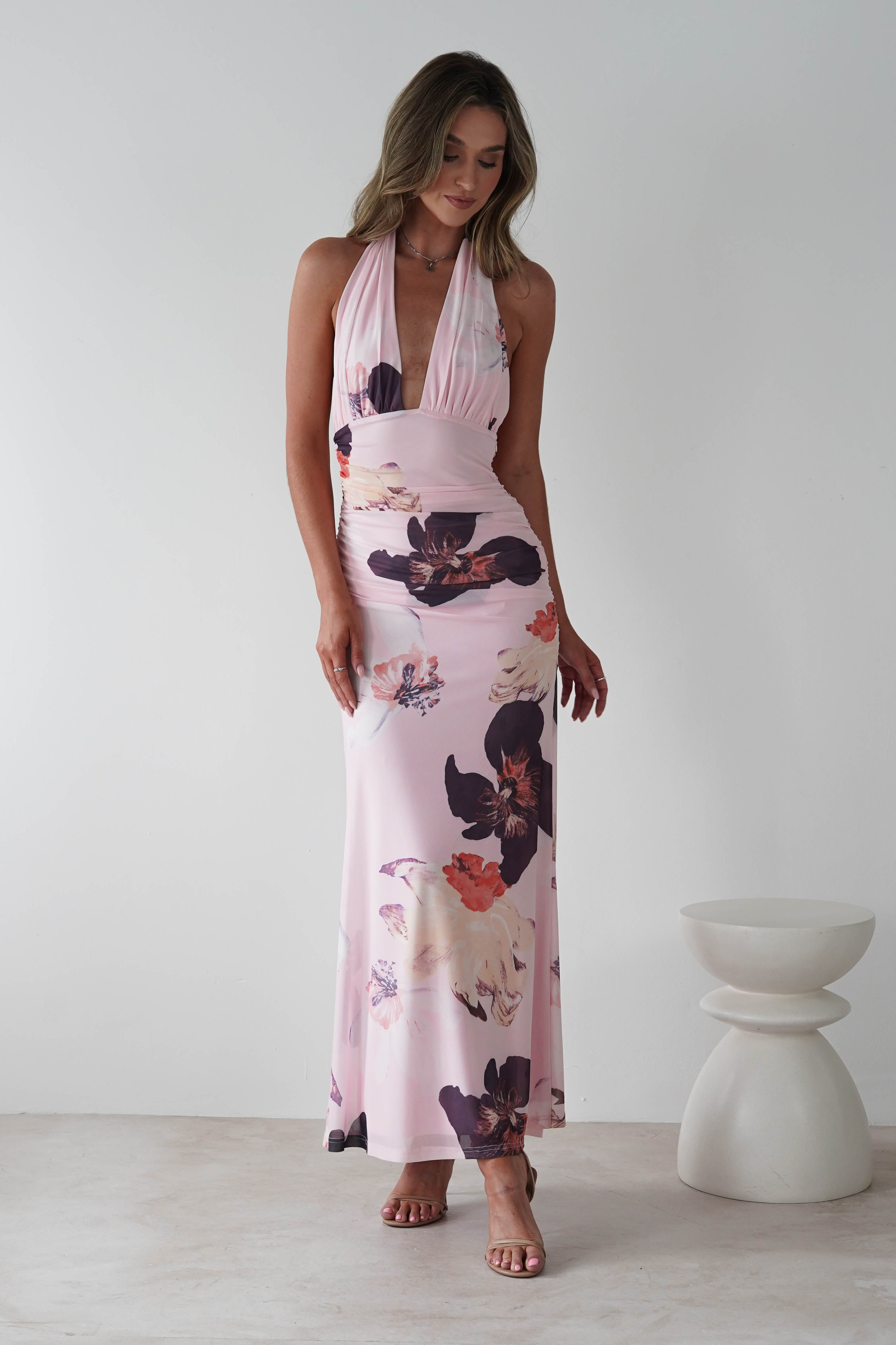 Rhoda Floral Print Mesh Maxi Dress | Light Pink | Oh Hello Clothing | XS (6)