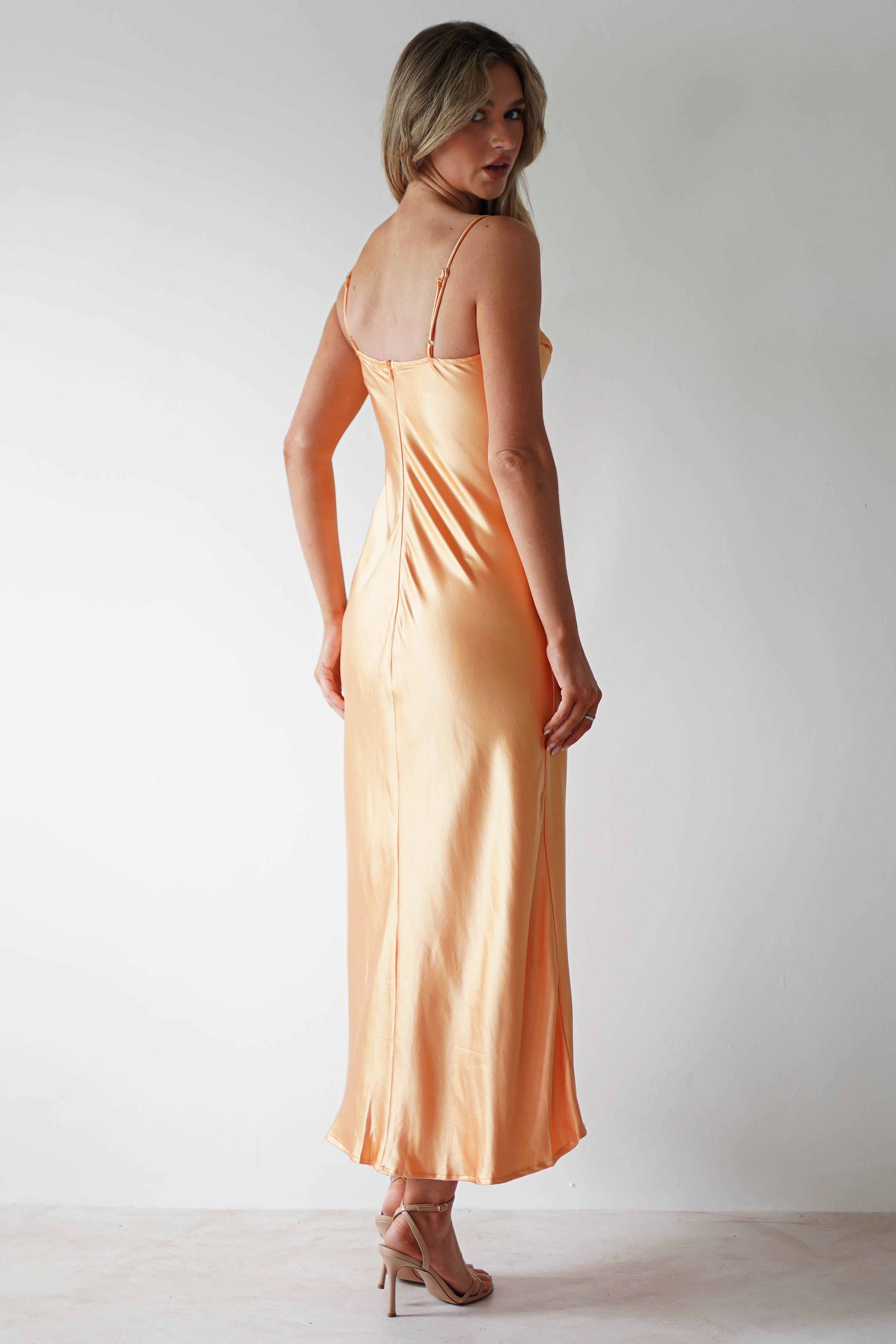Ricci Soft Satin Maxi Dress | Melon | Oh Hello Clothing | XS (6)