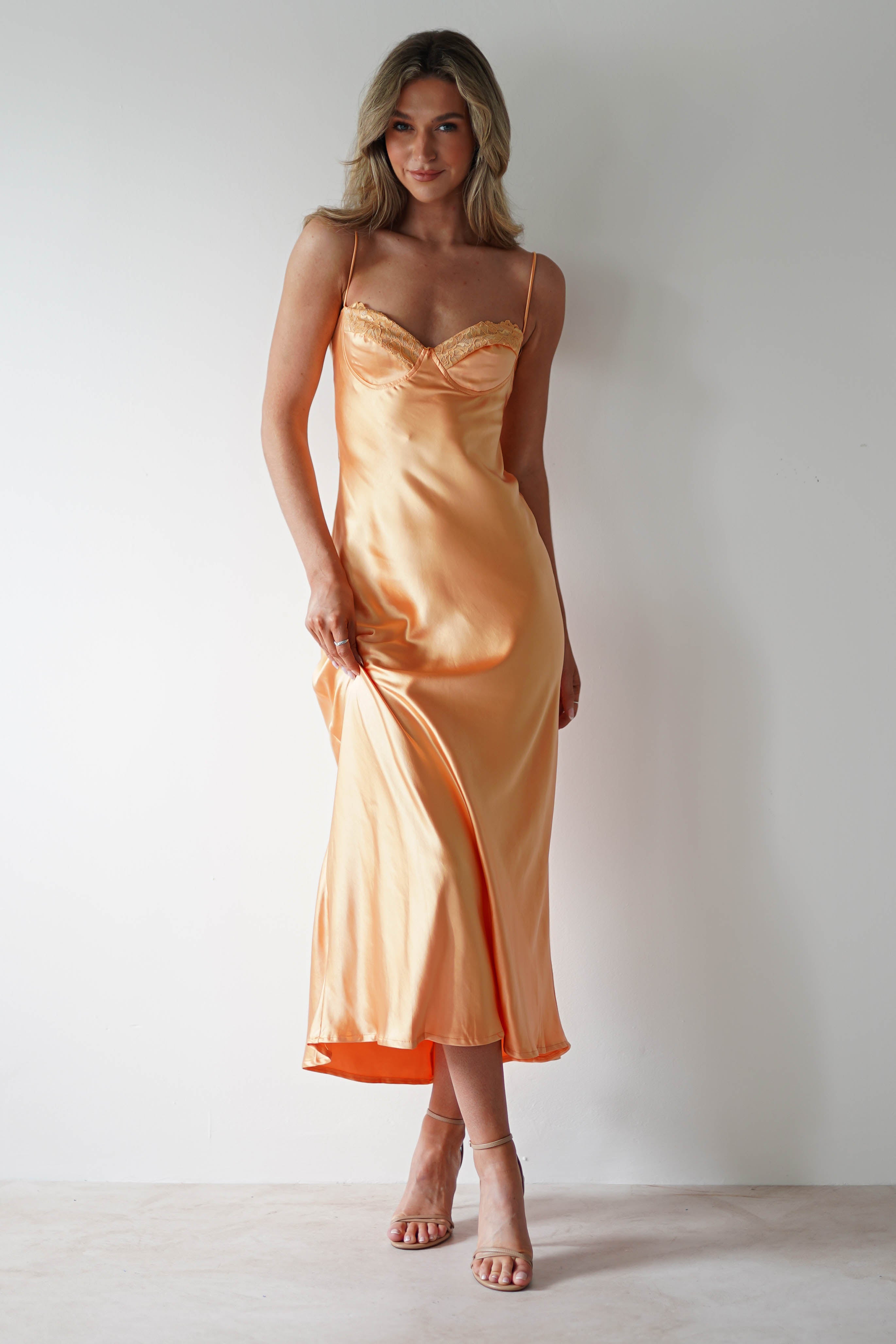 Ricci Soft Satin Maxi Dress | Melon - Oh Hello Clothing