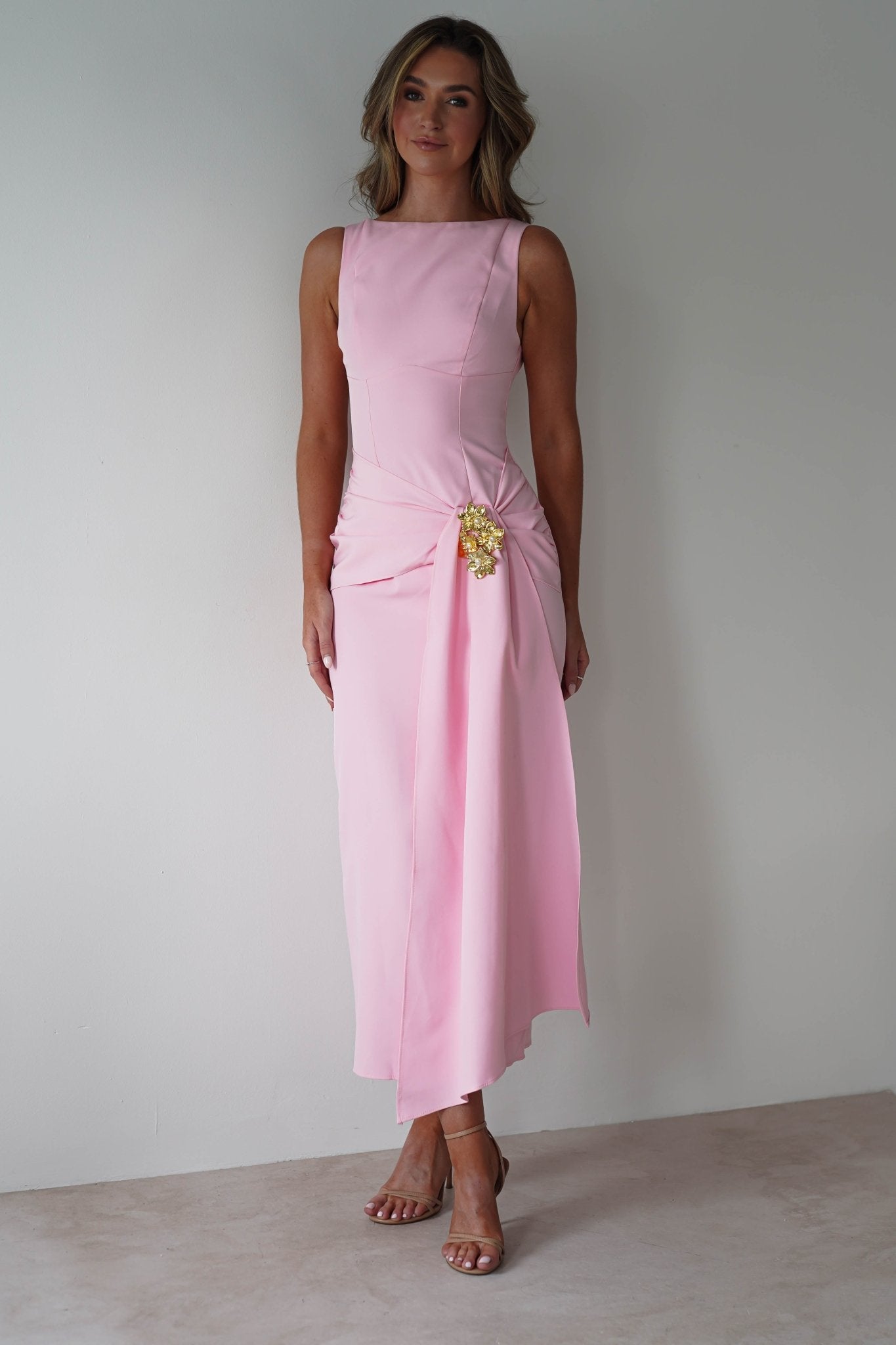 Rina Gathered Waist Midaxi Dress | Pink | Oh Hello Clothing | XS (6)