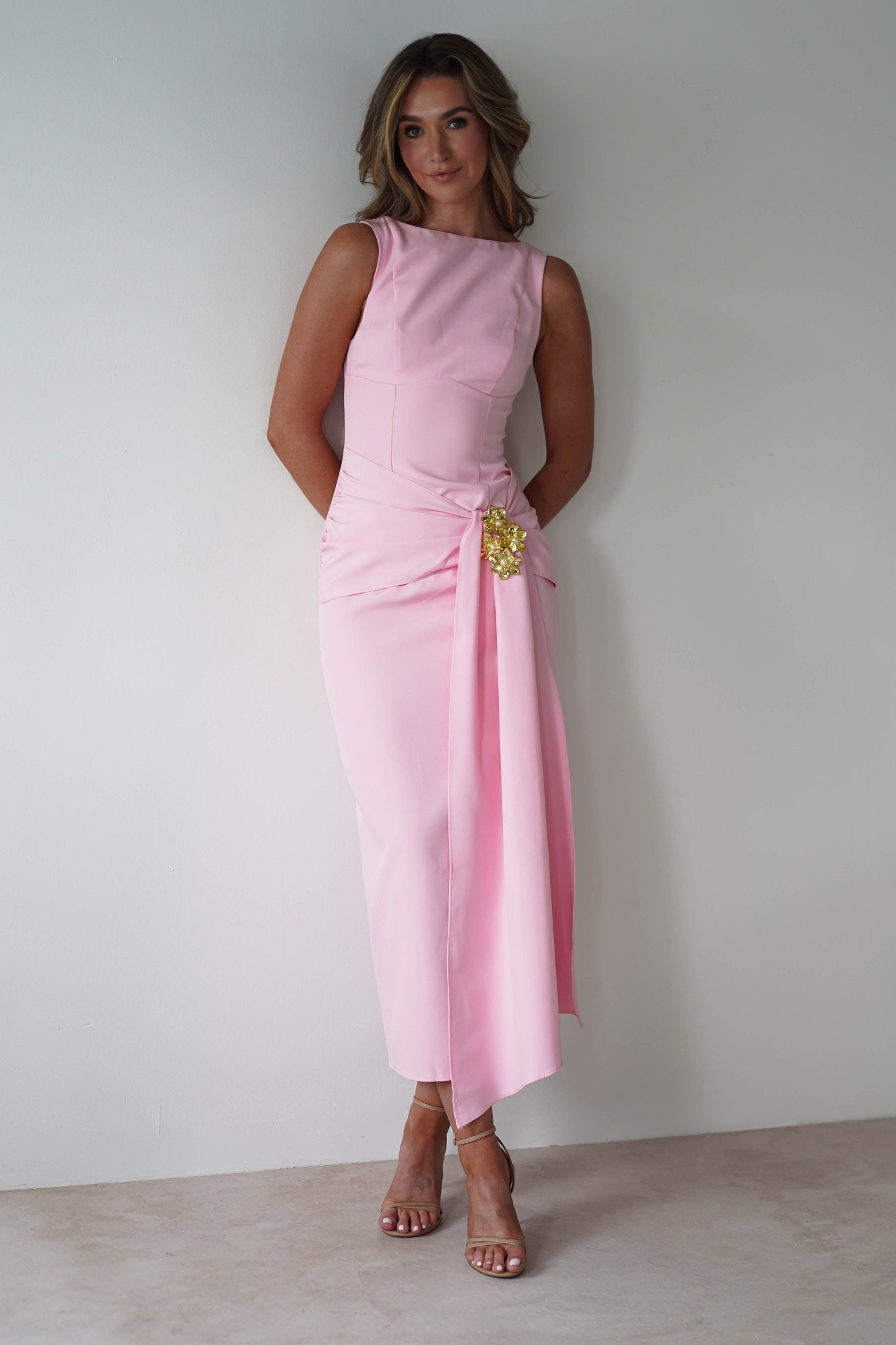 Rina Gathered Waist Midaxi Dress | Pink | Oh Hello Clothing | XS (6)