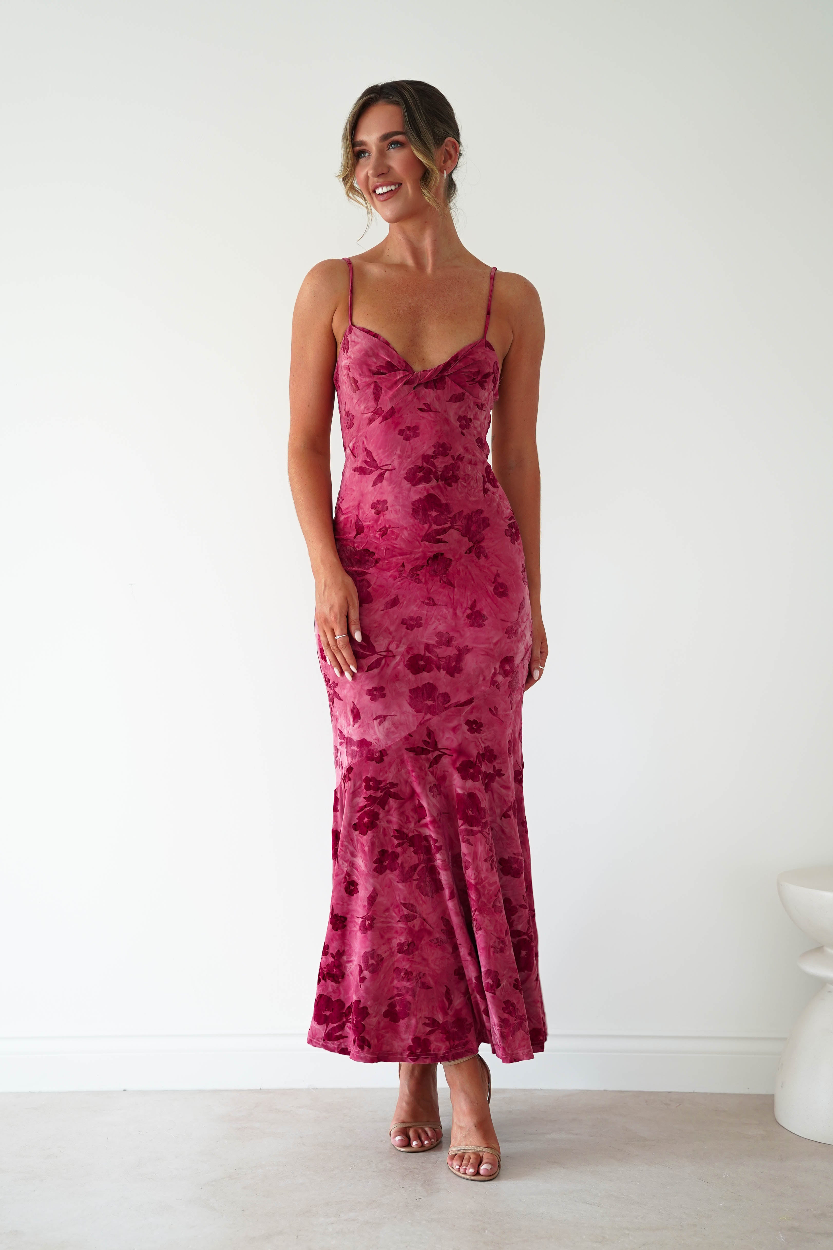 Oh Hello Clothing Women > Clothing > Dresses Roanne Floral Bodycon Maxi Dress | Berry Red