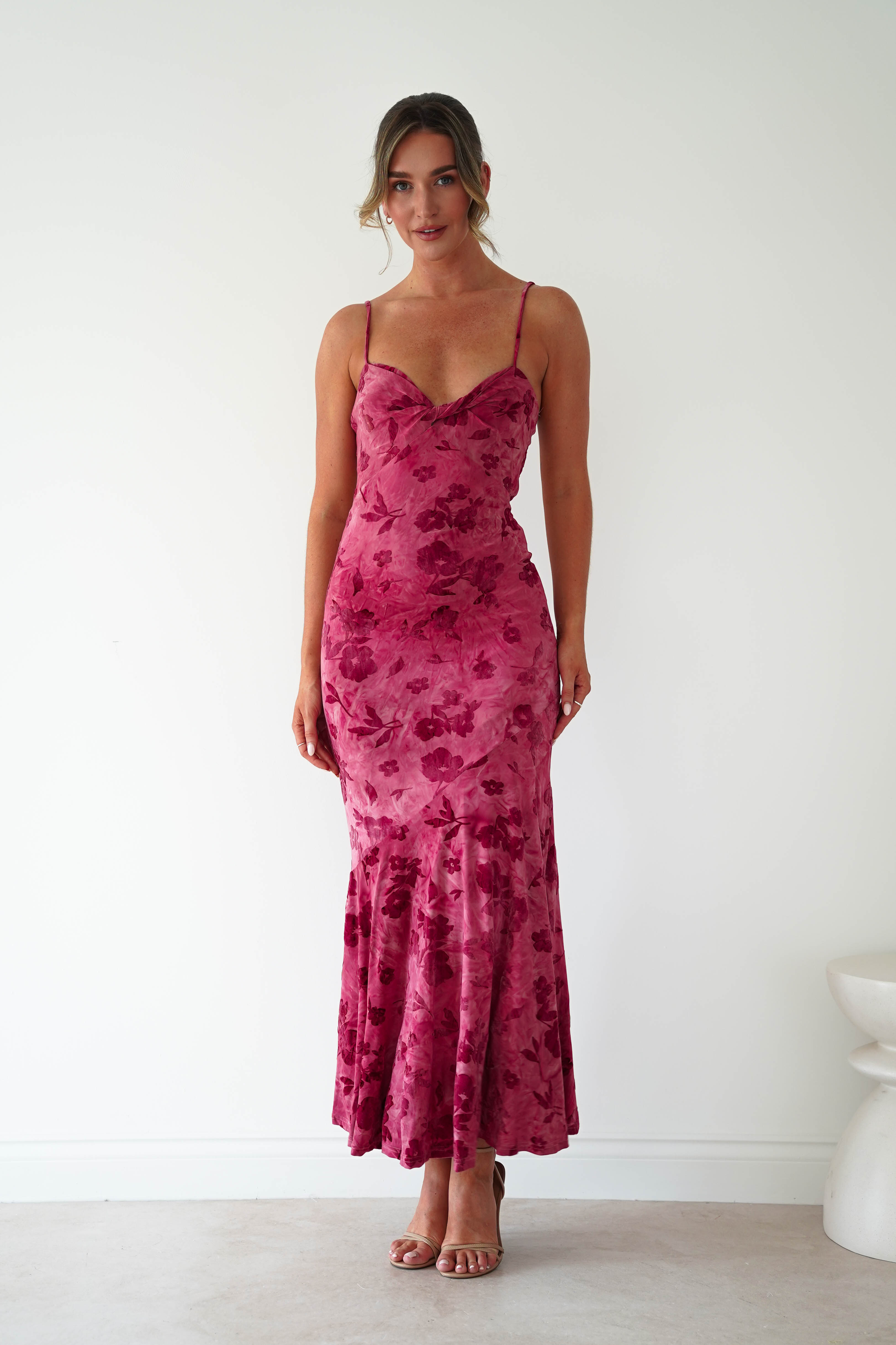 Oh Hello Clothing Women > Clothing > Dresses Roanne Floral Bodycon Maxi Dress | Berry Red