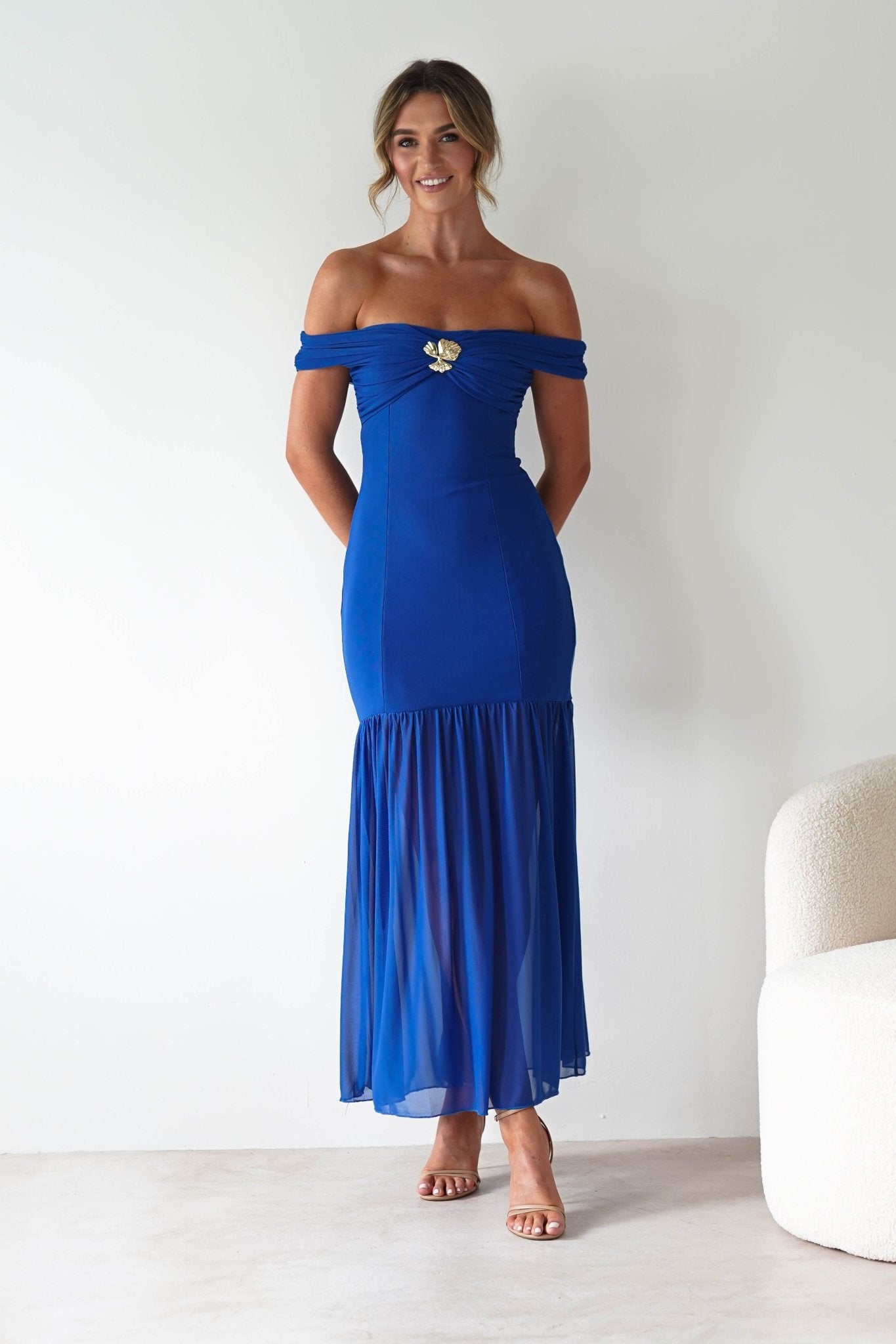 cobalt blue dress for wedding guest Robin Off The Shoulder Maxi | Dress | Off Shoulder whether youre on a Size:A/B (1-2) Black Flare Gown, Black SMT_JULYFY27KSALE